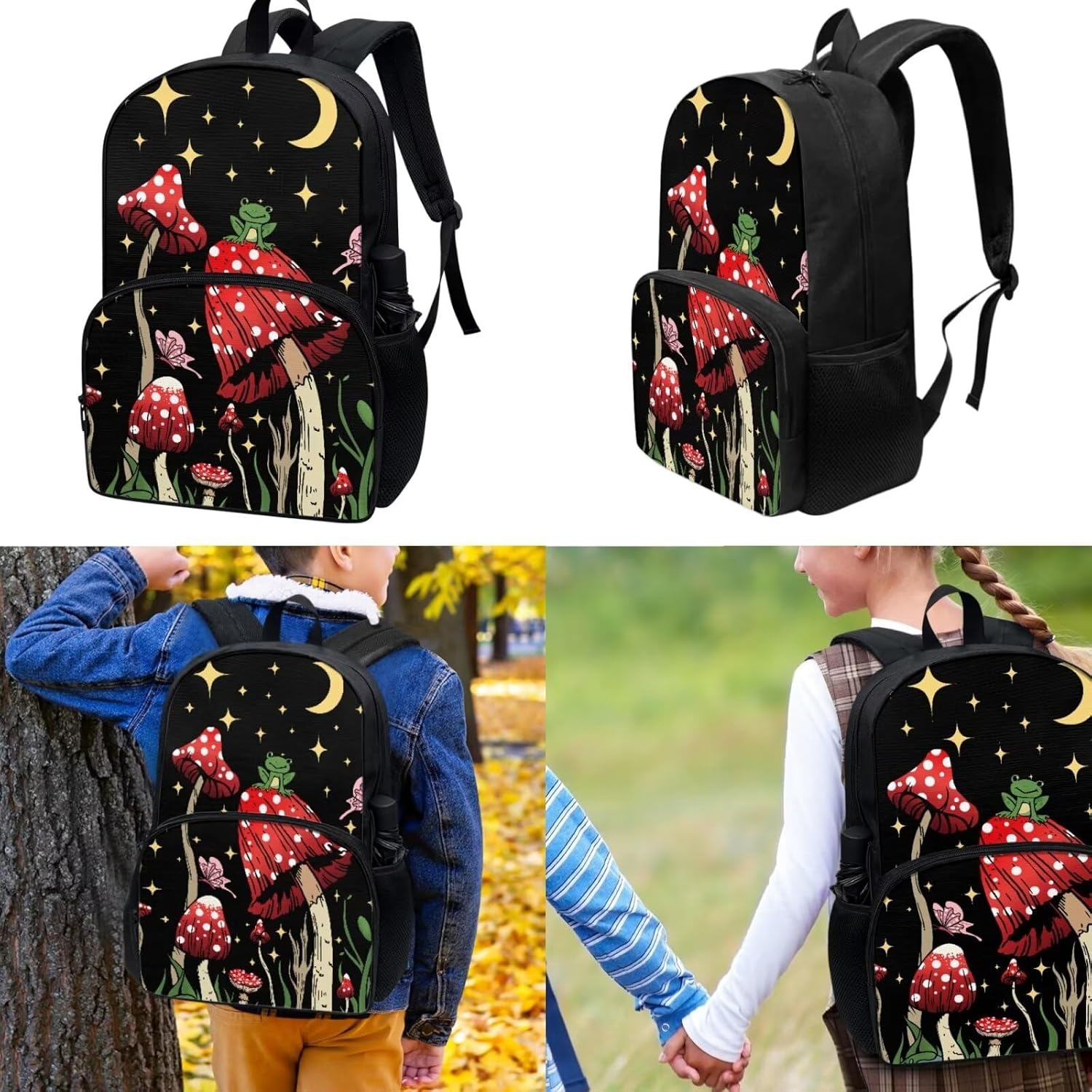 Mushroom Kids Backpack for School Girls 4th Grade Preschool Elementary Middle School Bag Student Bookbag Cute School Supplies Set for Kids Teens with Lunch Bag Pencil Case 4 Piece