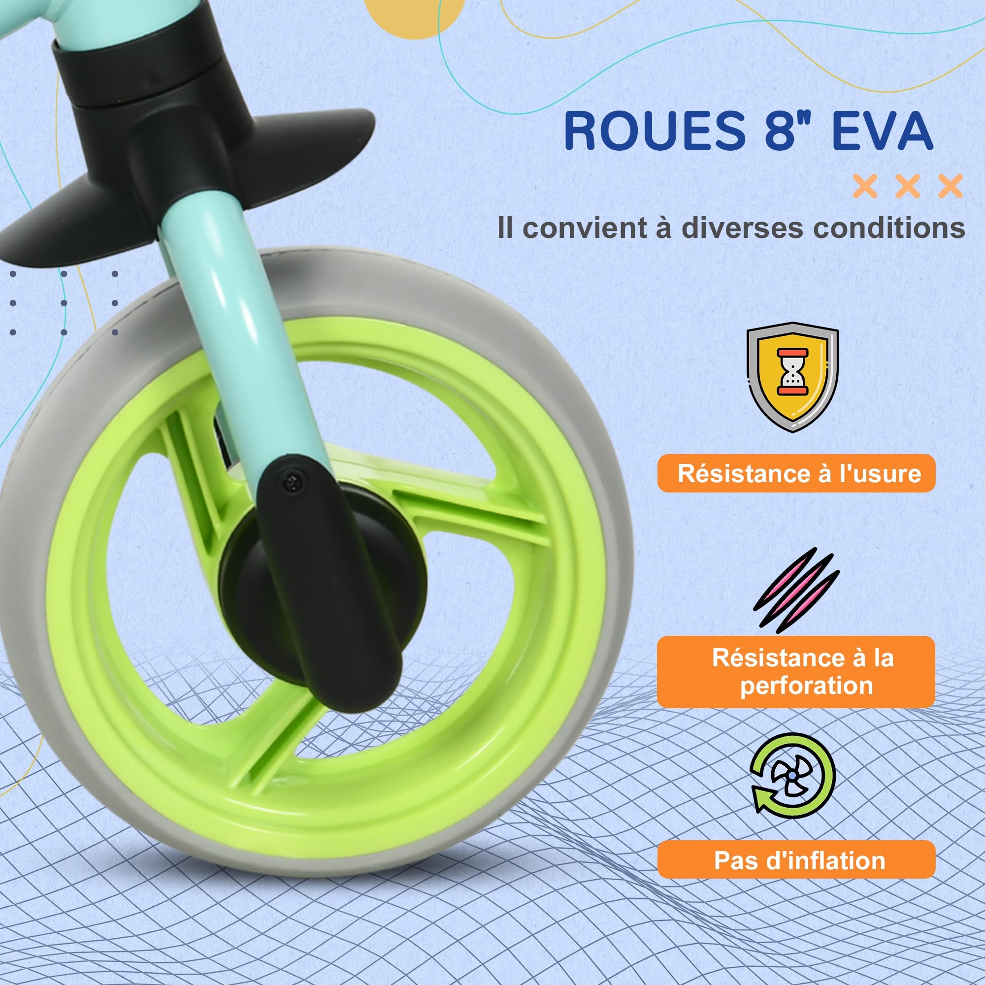 AIYAPLAY Vélo d'équilibre bébé draisienne siège réglable Roues EVA 18-48 Mois 25 kg