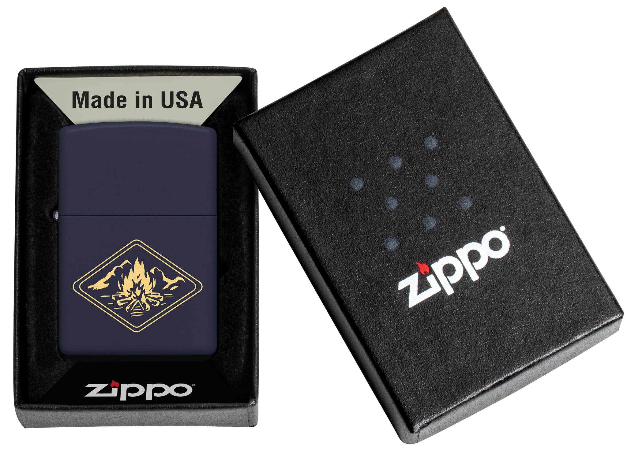 Zippo Campfire Zapalniczka Sztormowa, Grawerowanie Laserowe, Wielokrotnego Użytku, do Napełniania, Wiatroodporna Konstrukcja, Pudełko na Prezent, Wykonano w USA, Kolor Granatowy Matowy (Navy Matte)