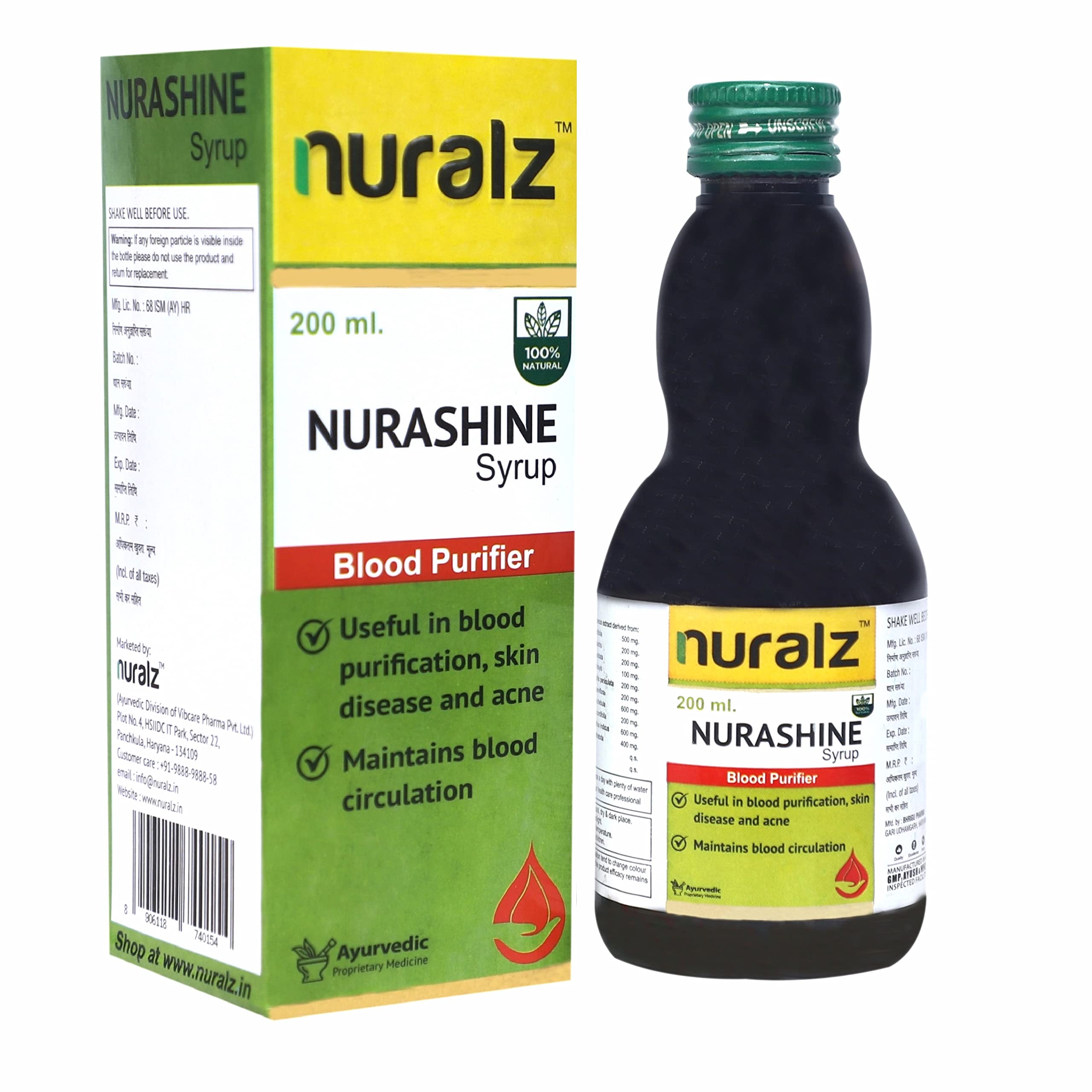 Nuralz Nurashine Syrup - Powerful Blood Purifier, Helps with Skin Health and Glow, Acne, Pimples (Sugar Free Syrup) (600 ml) (3 X 200 ml) (B09RQ2QCP6) Amazon Price History, Amazon Price Tracker