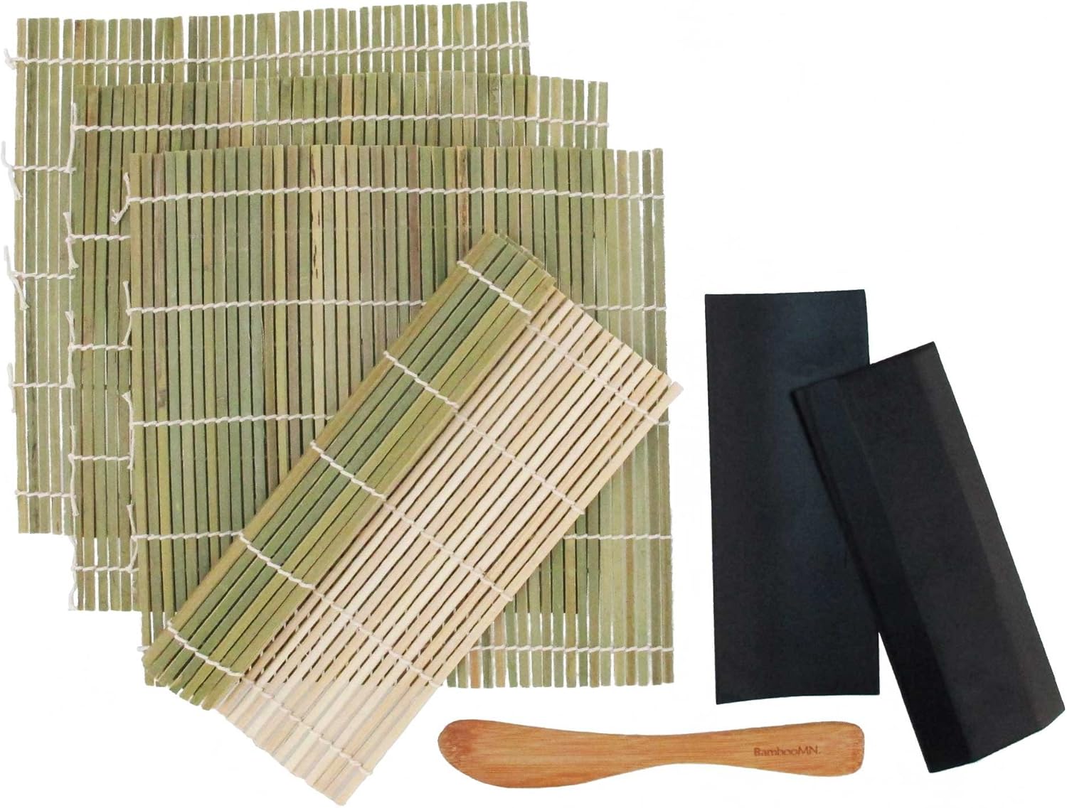 BambooMN 4x Green Bamboo Sushi Rolling Mats, 2x Bamboo
