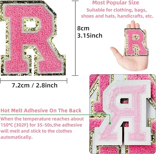 Miniatura 162 de Jongdari Letras termo-adhesivas para ropa, parche de letras de felpilla con brillantina del alfabeto, apliques para coser con adhesivo planchado, 8