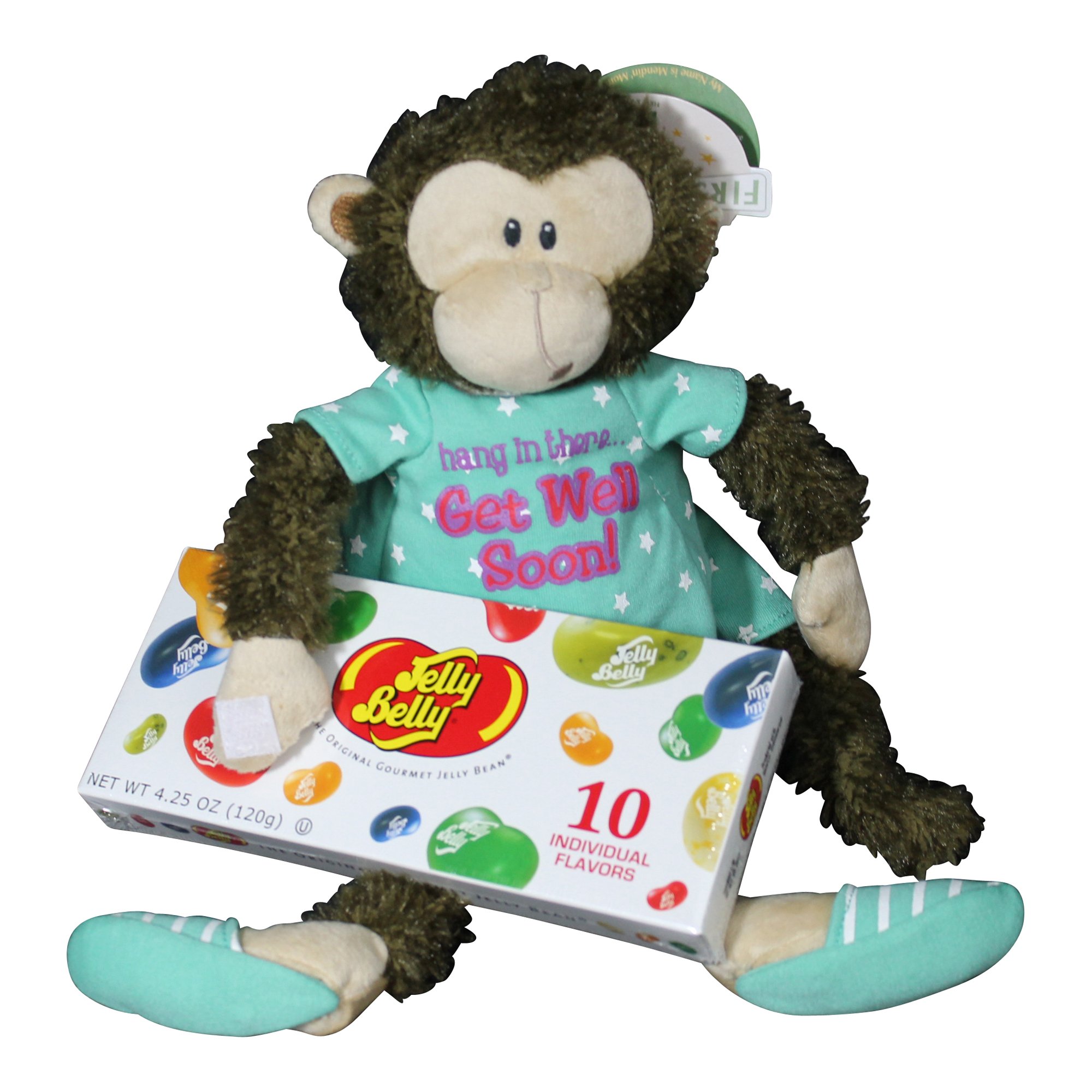 2 Pc Get Well Monkey Plush Gift Set with Candy Jelly Beans - 8 Inch Size - Perfect Get Well Soon Gifts for Kids, Adults, Women, Girls, and Boys - Comes in Gift Bag - Wears Hospital Gown