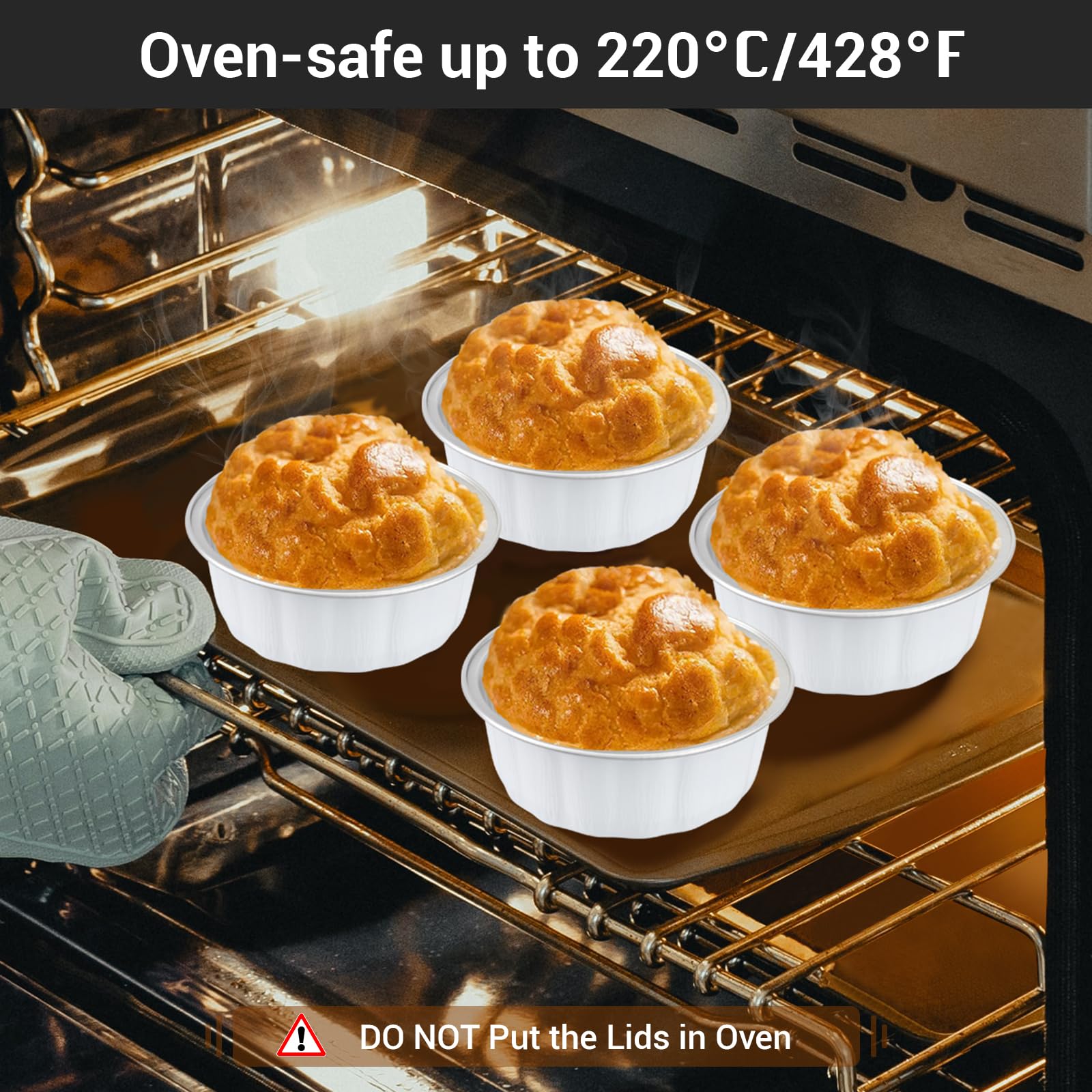 EUSOAR Contenedores de delicatessen con tapas, 100 piezas de papel de aluminio blanco de 9 onzas para hornear, ramequines desechables, pasteles, cupcakes, pan, pudín, pan, pan, pan, pan, sartenes,