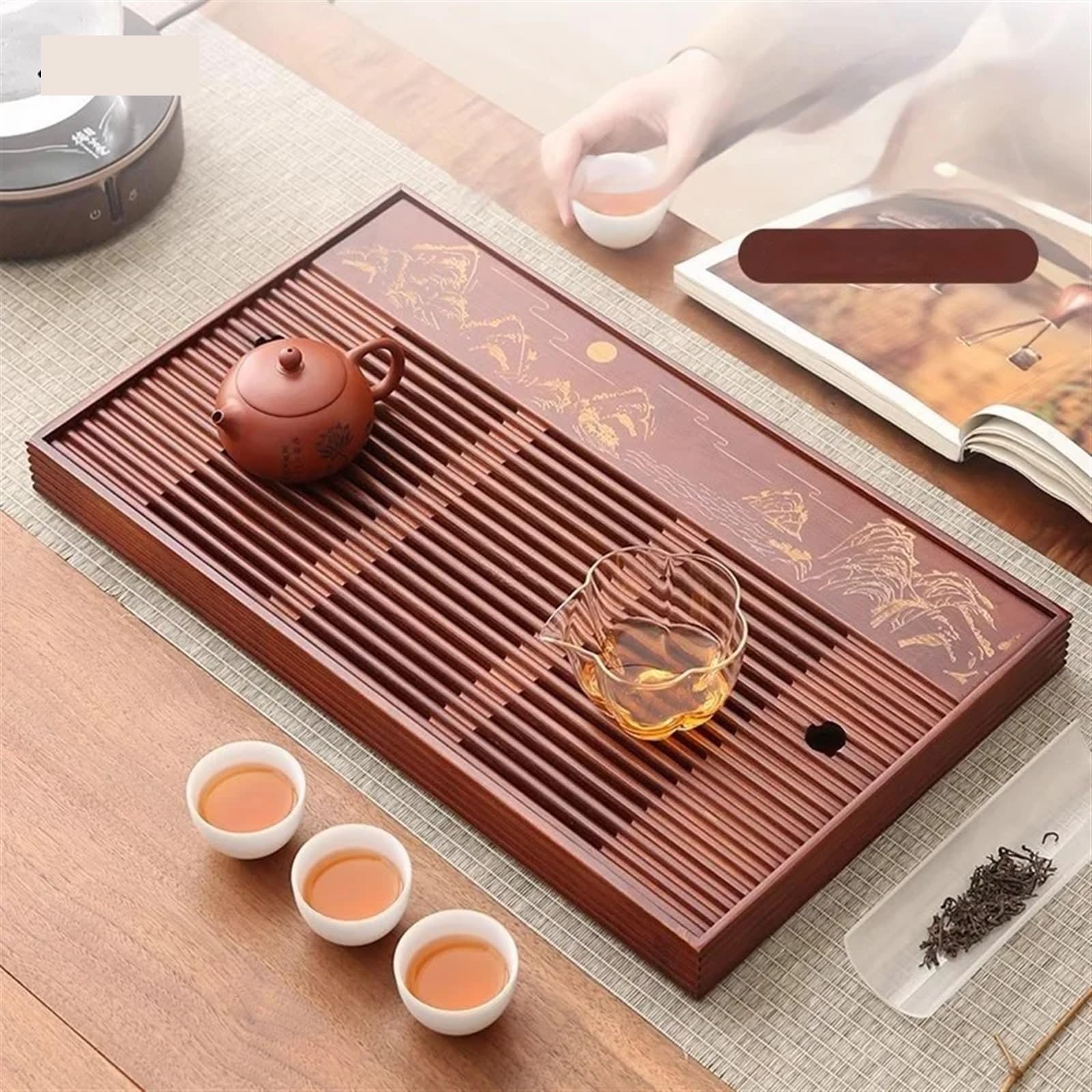 Bandeja Bandeja de té de Madera for el hogar y la Cocina, Bandeja de Madera portátil for Servir Mesa de té, Bandeja Decorativa for café y té(32x20x4cm)