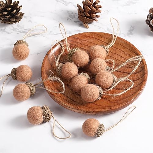 Boao 18 piezas de adornos de bellota de fieltro de Navidad y Acción de Gracias, bola de bellota de lana con pompón, adorno de piña colgante con