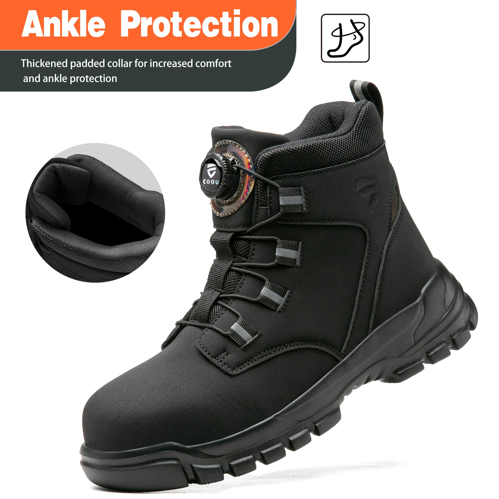 KOIFISH Chaussures de Sécurité Hommes Femmes Montante Basket de Securite Légère Confortable Bottines de Travail Embout en Acier Antidérapant