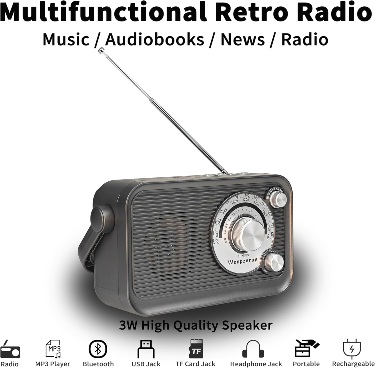 D216 Radio Portable Vintage Shortwave AM FM BT Speaker MP3 Player Radio(Pink) and D218 Retro Portable AM FM SW Radio Great Sound BT Speaker (Gray)