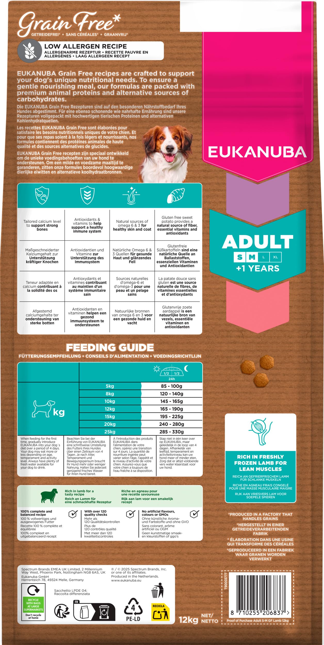 Eukanuba, alimento para Perros sin Cereales con Cordero para Razas pequeñas y Medianas - Alimento seco Premium sin Cereales para Perros Adultos, 12 kg