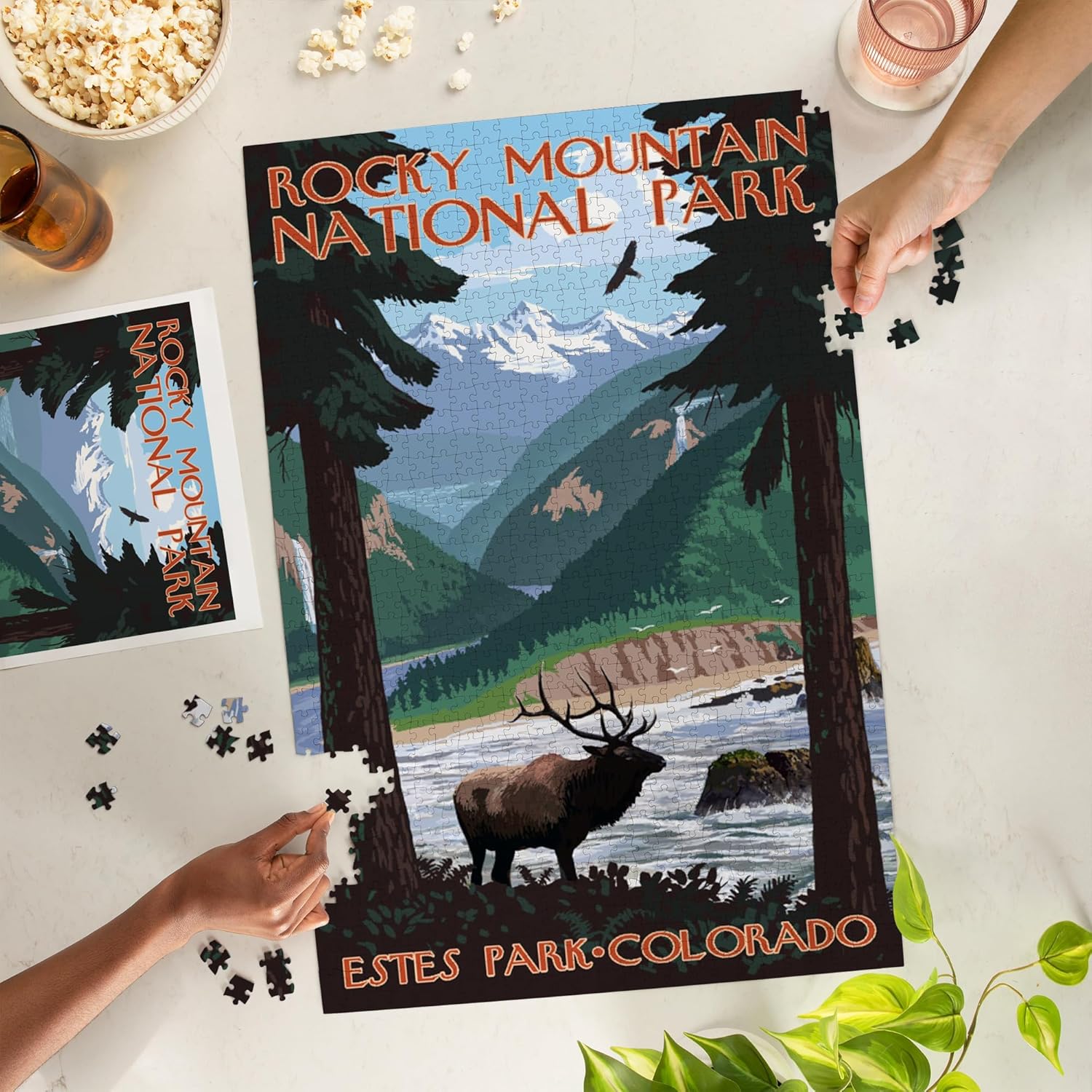 "Lantern Press Estes Park, Rocky Mountain National Park, Colorado, Elk, 1000 Piece Jigsaw Puzzle for Adults, Made in USA with Reference Poster"