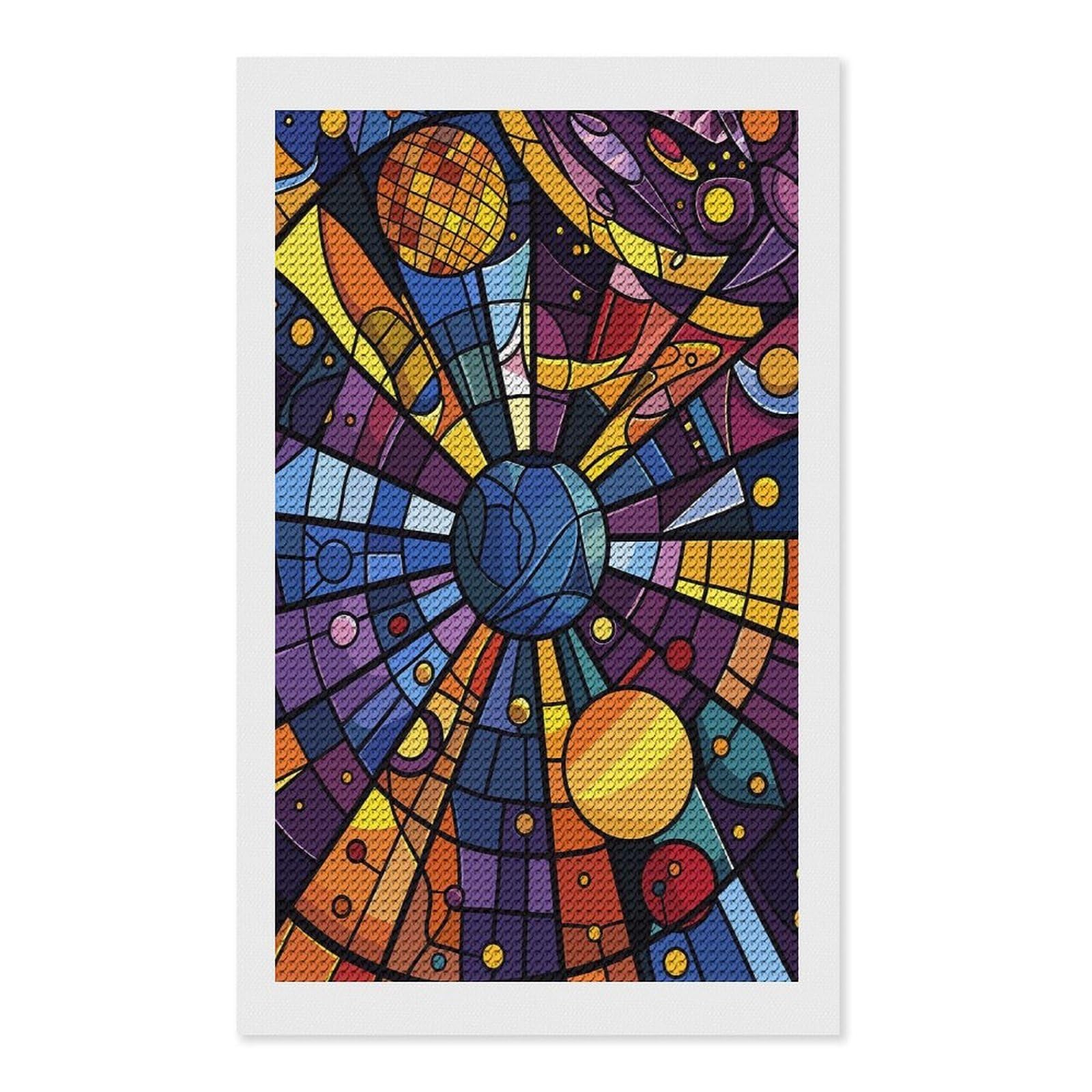 Junmoney Abstract Stained Glass Space Scene DIY Diamond Art Canvas Kit 12"x20", Complete Accessories, Creative Leisure Activity, Home Wall Decor, Gift Idea