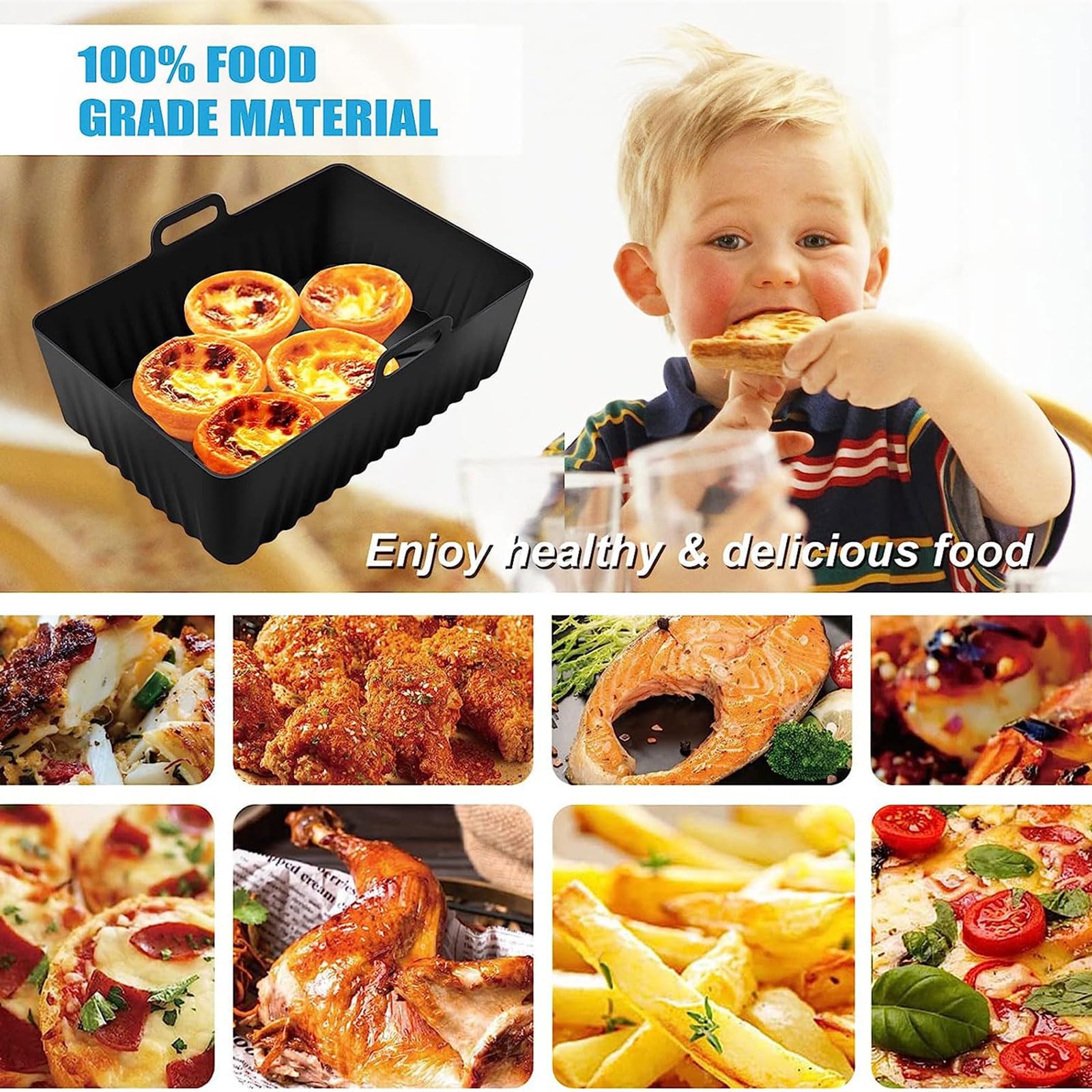 WYYFXY® 2 stampi Airfryer in silicone per friggitrice ad aria calda, accessori per Ninja SL401 SL400, 19 × 14 × 8 cm, stampo in silicone riutilizzabile Airfryer accessorio con 2 pennelli da forno