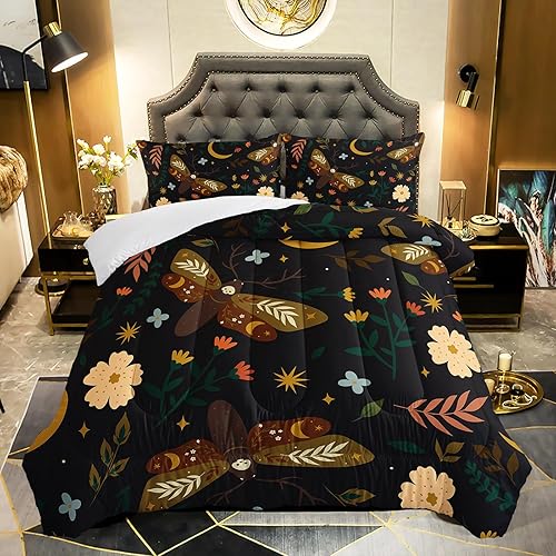 QOOMO Juego de edredón de cama suave y ligero con diseño de mariposa floral para niños y niñas, adolescentes, decoración de habitación de dibujos