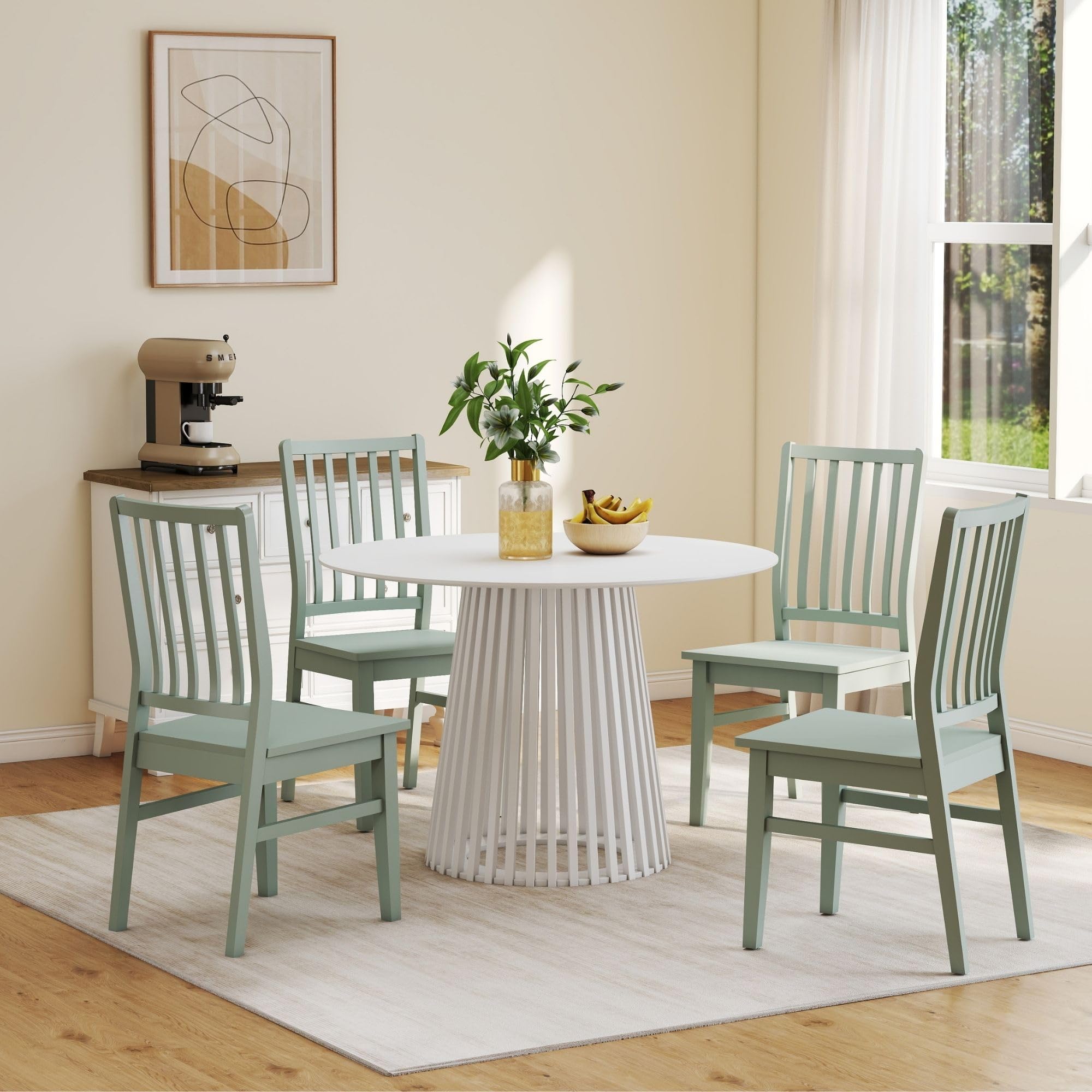 Wahson Farmhouse Dining Chairs Set of 4, Green Wood Dining Chairs with Spindle High Back, Windsor Kitchen Side Chair for Dining Room/Restaurant,