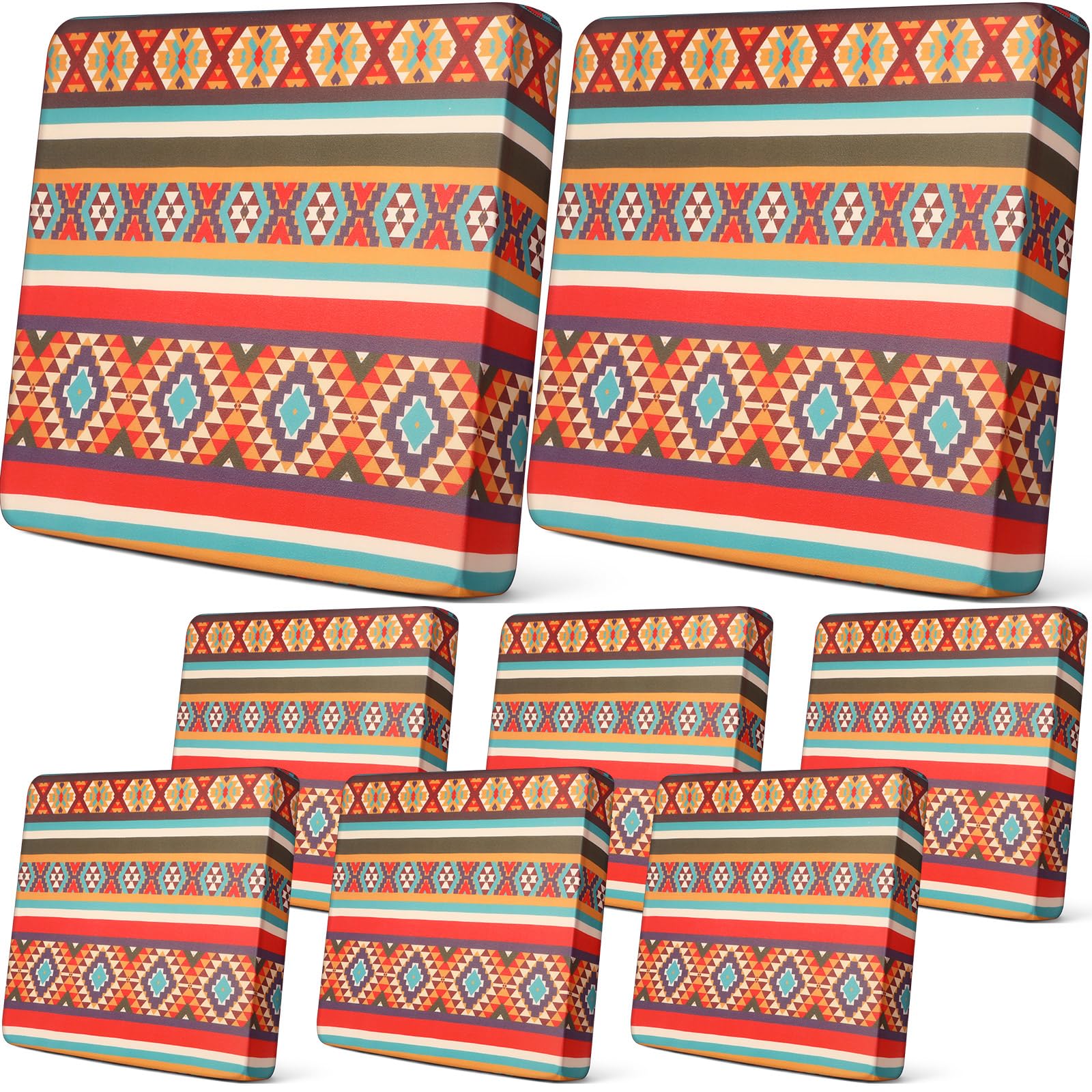 Newwiee 8 Pcs Patio Outdoor Cushion Covers,Santa Fe,Warm Color