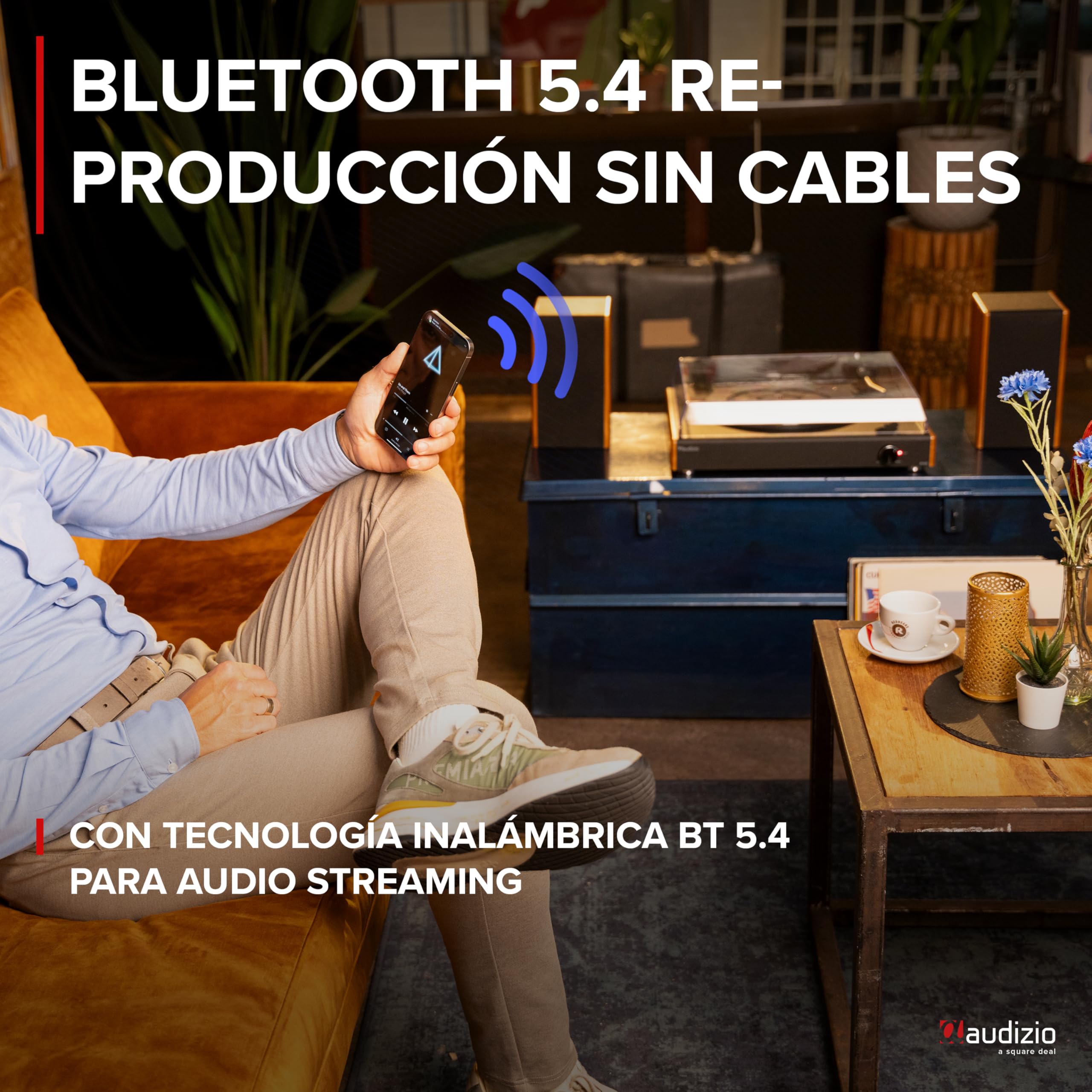 Audizio RP335 Tocadiscos de Estilo Retro con Altavoces estéreo de 40W, tracción a Correa y 3 velocidades, Reproductor de Vinilo con conversor de USB a MP3, Receptor Bluetooth, Acabado Estilo Madera