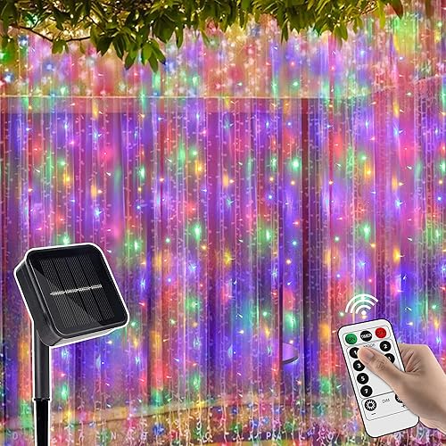 304 luces LED solares de cortina con control remoto con 8 modos, luces de Navidad al aire libre impermeables para ventana, patio, jardín, balcón,