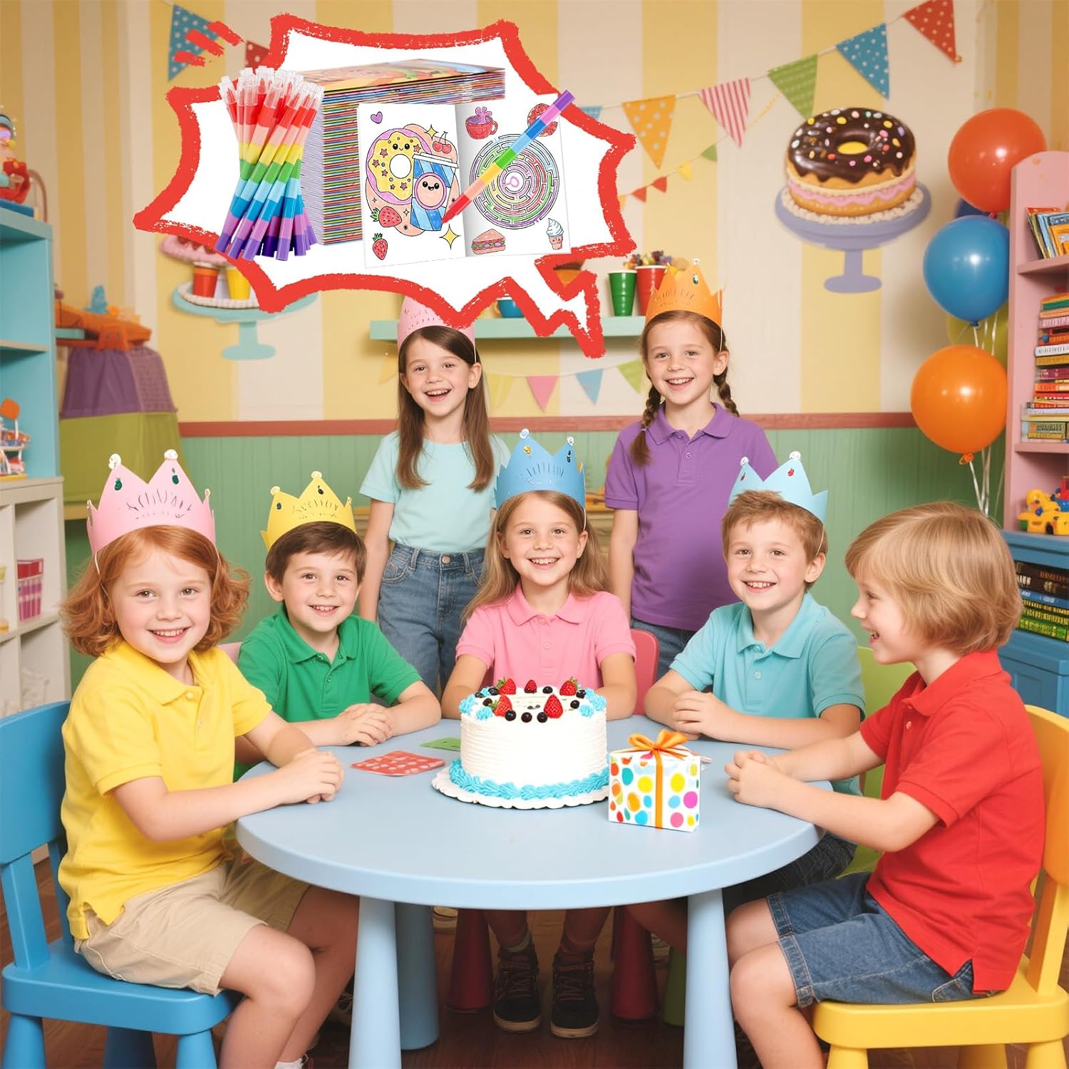 BenLouis 24 Fast Food Mini Coloring Books Kids with 24 Stacking Crayons Snacks Donut Pizza Party Favors Activity Books Bulk for Kids Delicious Fast Food Goodie Bag Gift Stuffer Classroom Reward