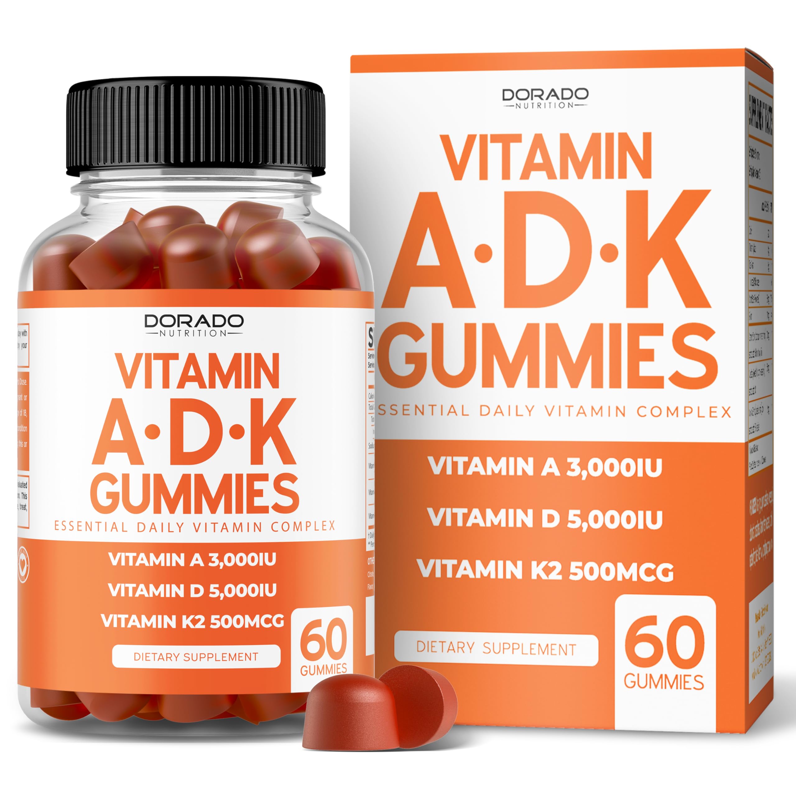 ADK Gummies Vitamin D3 K2 (60 Sugar Free Gummies) Vitamin D3 K2 10000iu/ 5000iu - Supplement with D & K - 10 Vegan Supplement - Delicious Raspberry Flavor - Non GMO & USA Made - 60 Count