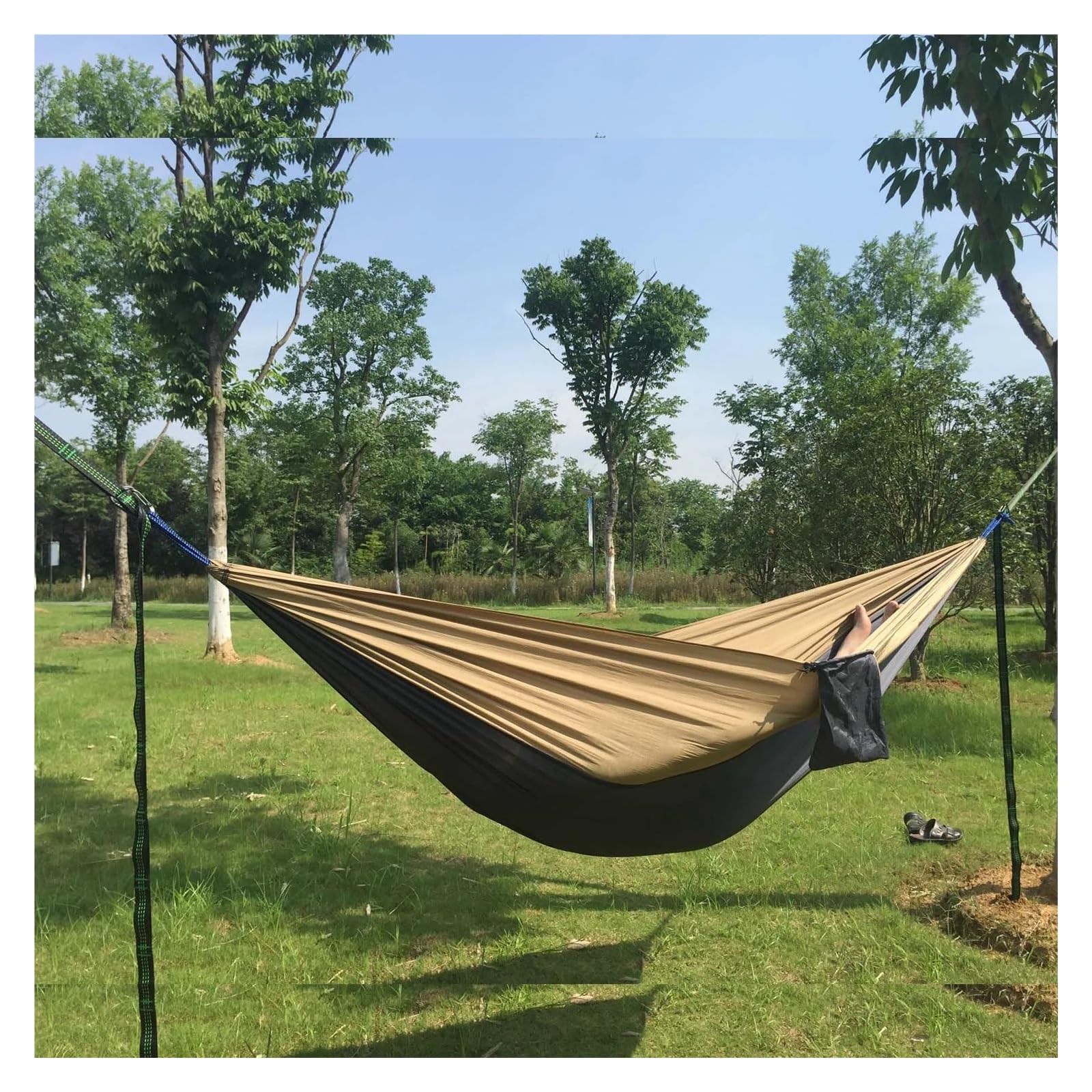 Solid Color Nylon Parachute Hammock Camping Survival garden swing Leisure travel Portable outdoor furniture(Dark grey 2)
