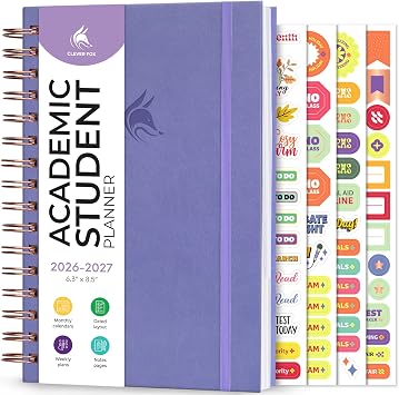 Clever Fox Academic Student Planner 2026-2027, School, College Lavender
