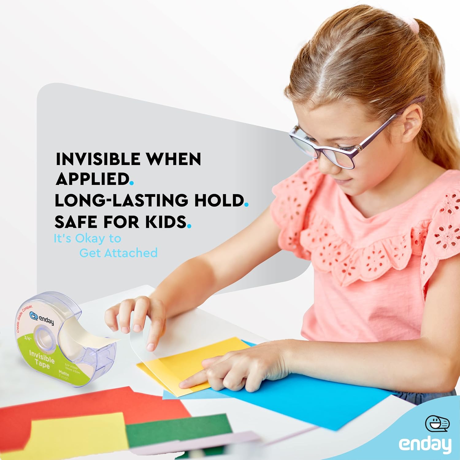 Enday Tape Dispenser, Clear Glossy Finish Transparent Tape, Adhesive Mounting Tape, Tape Refills, Roll of Tape for School, Office, Gift Wrapping and Hanging Tape : Office Products