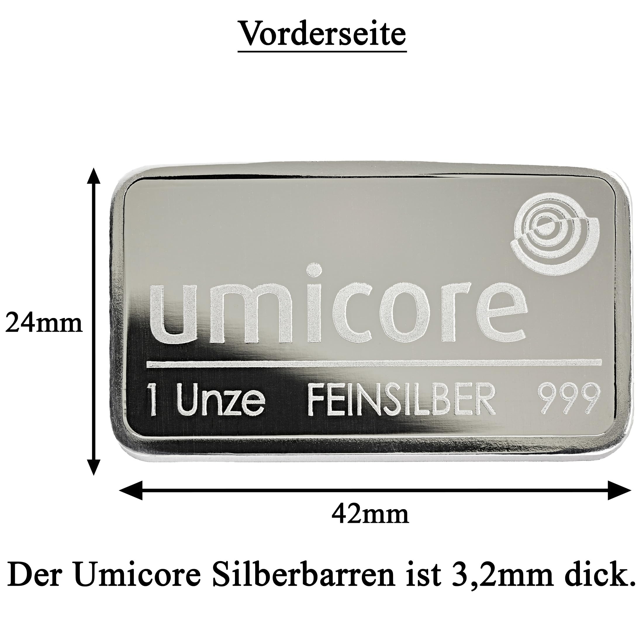 Silberbarren Umicore 999 Feinsilber – LBMA-zertifiziert – Anlagesilber mit Geschenkverpackung und Grußkarte (31,1g Silber)