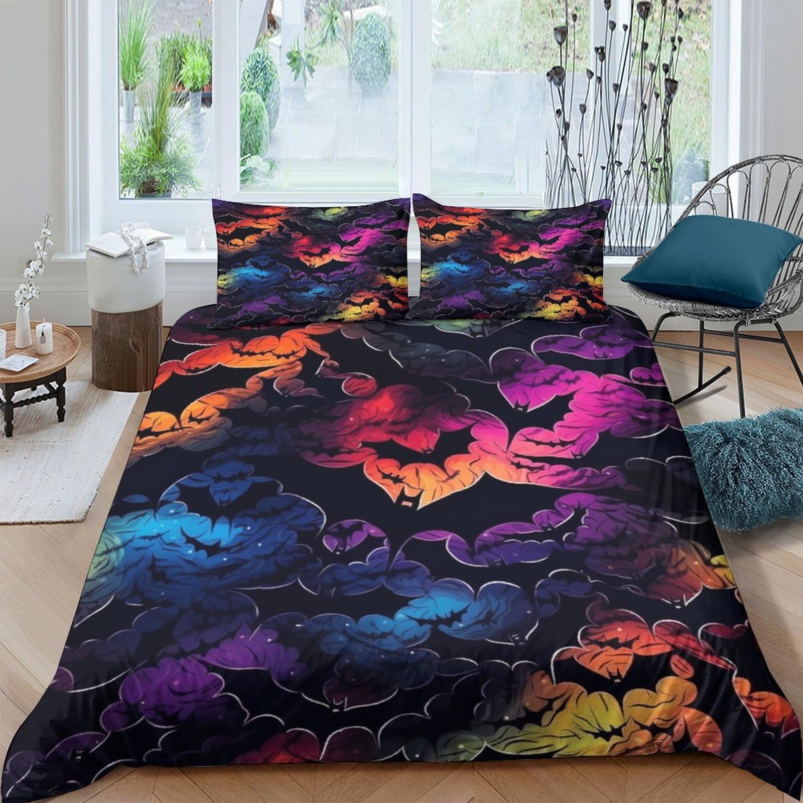 Copripiumino 3D de murciélago negro King para cama de niños con dos fundas