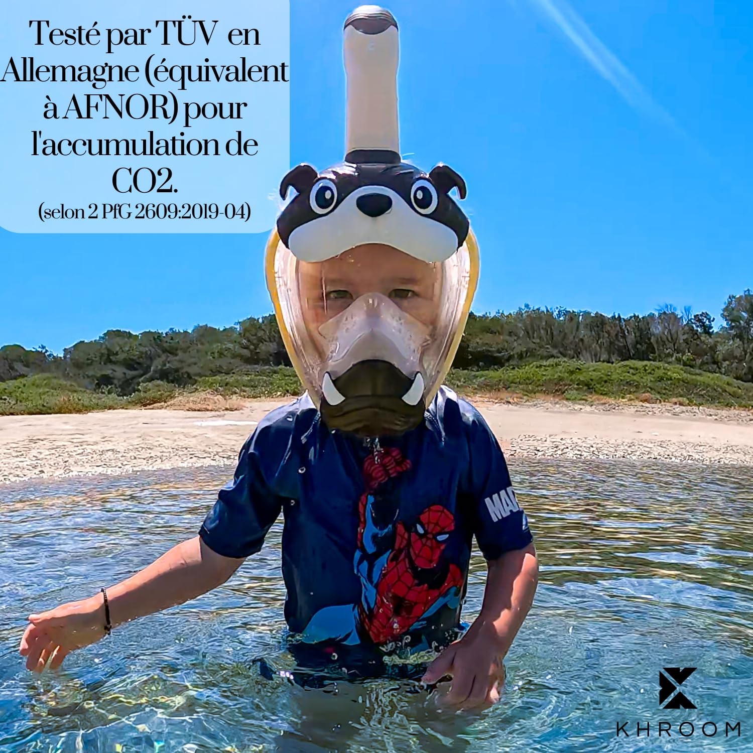 Khroom Masque de Plongée et de Snorkeling pour Enfants dès 3 Ans | Certifié sans Risque de CO2 par TÜV | Masque Intégral avec Tuba | Confort et Sécurité pour la Plongée