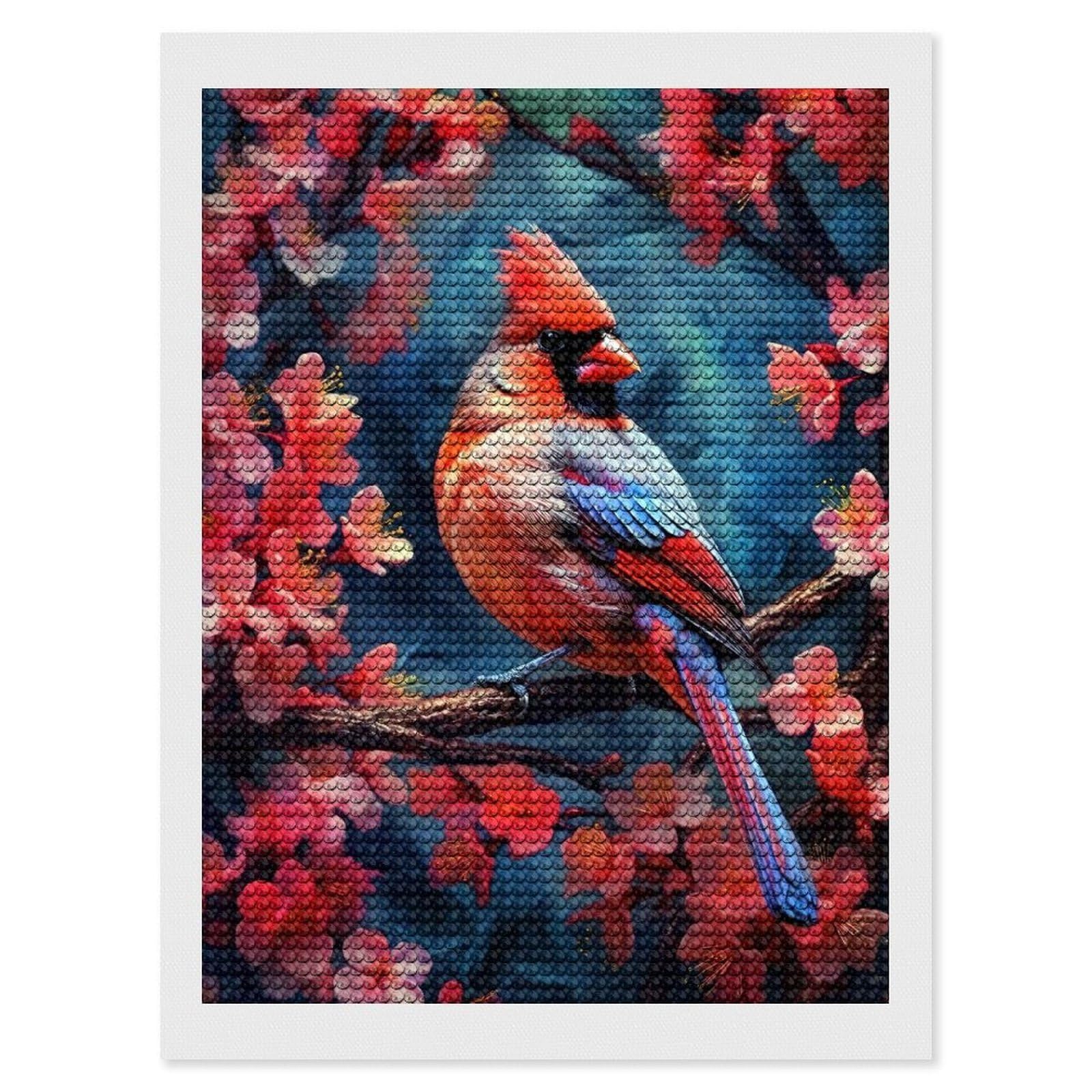 Junmoney Cardinal Bird Diamond Art Kit 12"x16", Modern Decor, Farmhouse Decor, Home Wall Art, Festive Craft Gift, Handmade Wall Decor
