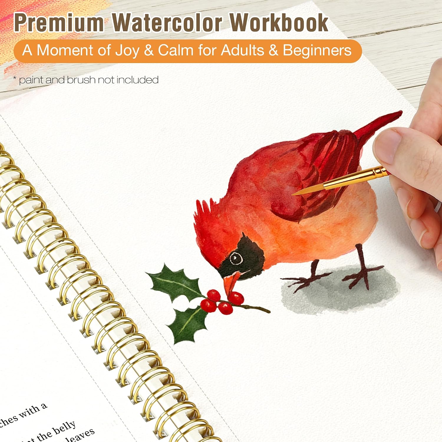 Creazic Watercolor Workbook for Adult Beginners, Pre-Sketched Bird Watercolor Coloring Book, Easy Step-by-Step Watercolor Tutorial on 140lb Paper, Spiral-Bound for Relaxation & Creative Art Practice