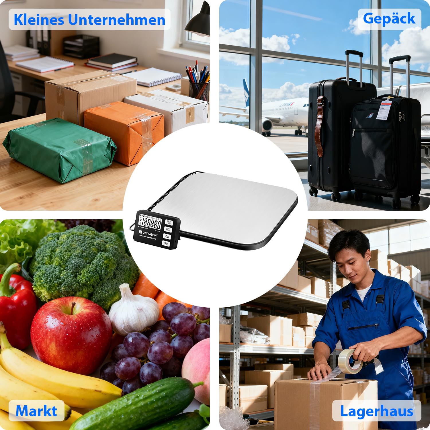 UNIWEIGH Paketwaage 440 lb/0,35 oz Genauigkeit, digitale Briefwaage für Pakete mit PCS/Halte/Tara Funktion, Plattformwaage für kleine Unternehmen, Gepäck, Heimgebrauch, Batterie und USB-A