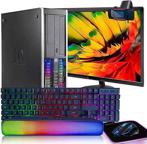 HP RGB Lights Gaming Desktop Combo I7 hasta 3.8 GHz, 16G, 128G SSD+3T, GeForce GT 730 2G GDDR5, nuevo LED 1080P de 24 pulgadas, WiFi, BT 5.0, barra