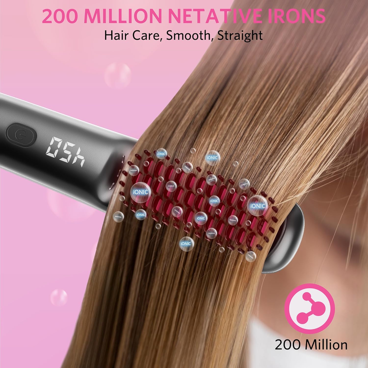 Hair Straightener Brush for Women, 2-in-1 Hot Comb & Straightening Brush with 9 Temperature Settings, Up to 450℉ for Frizz-Free, Smooth Hair – Perfect for Home, Office & Travel (Grey)