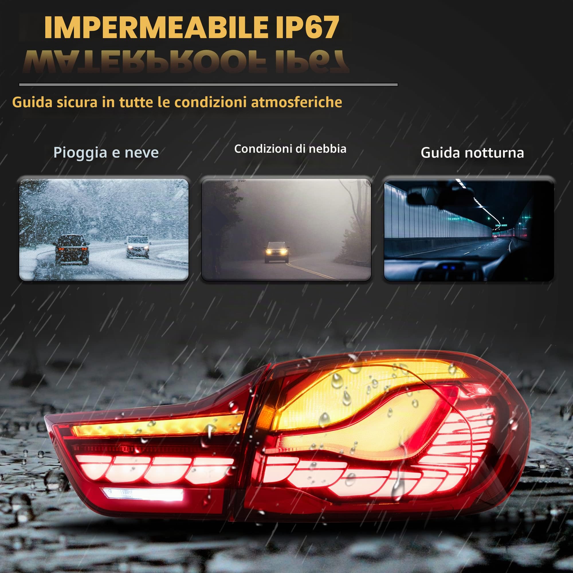 VLAND Fari posteriori LED per M4 GTS F82 F83, Serie 4 F32 F33 F36 Coupé Cabriolet 2014-2020, Con luci diurne dinamiche e indicatori di direzione - Rosso