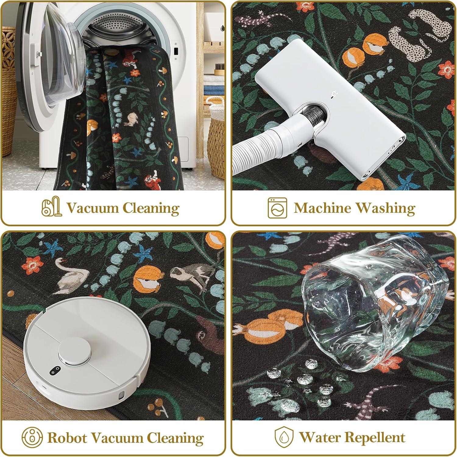 Collive Runner Rugs for Hallways, 2x6 Jungle Animal Kitchen Rugs Non Slip Washable Bathroom Runners Rug, Black Soft Ultra Thin Laundry Carpets Stain Resistant Indoor Mats for Entrance, Bedroom