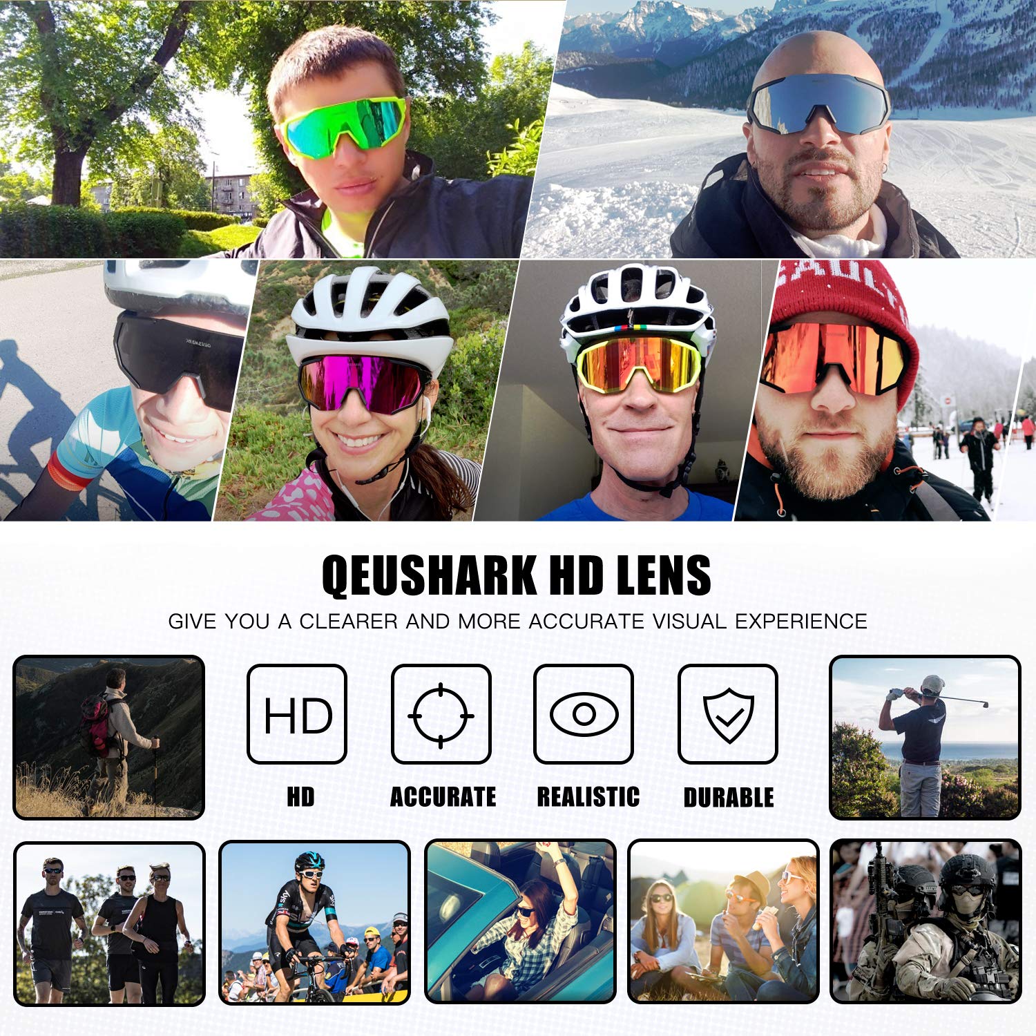 Queshark Polarizzati Anti-UV con 3 o 5 Lenti Occhiali da Ciclismo Bici MTB Intercambiabili per Sport Uomo Donna Guida Pesca Golf Baseball Corsa