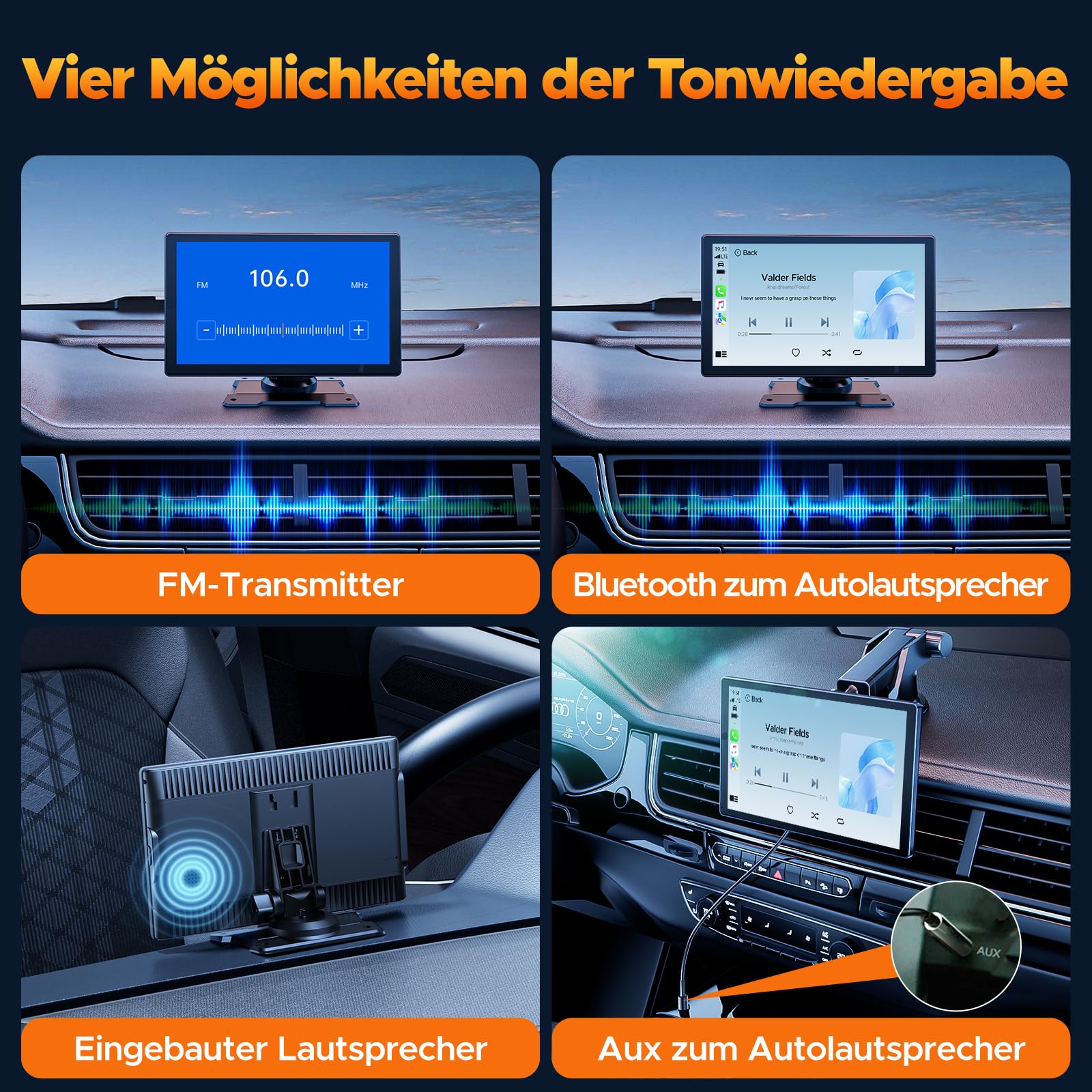 Volam Portátil Radio Coche con Inalámbrico A-pple Carplay & Android Auto,9 Pulgadas Autoradio Estéreo IPS Pantalla Táctil con Bluetooth 5.0, Pantalla de Coche con Asistencia de Voz/Mirror Link/FM/AUX