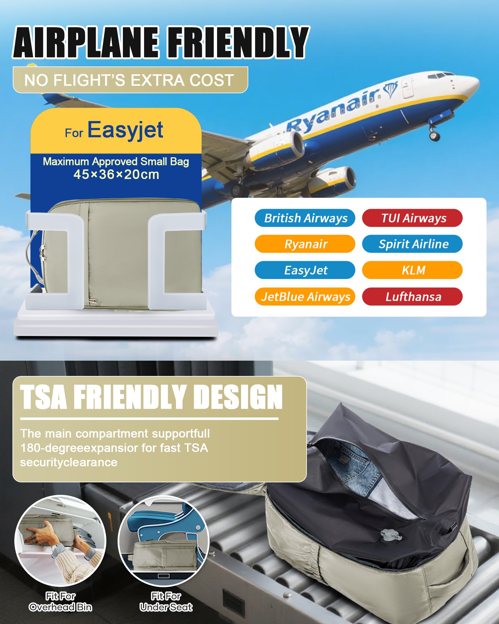 SZLX Plecak Próżniowy Bagaż Podręczny Dla Kobiet, Plecak Z Poduszką i Systemem Próżniowym Do Podróży, Plecak Podróżny Ryanair W Rozmiarze Kabinowym Z Pompką, Wodoodporna Walizka Próżniowa Dla Mężczyzn