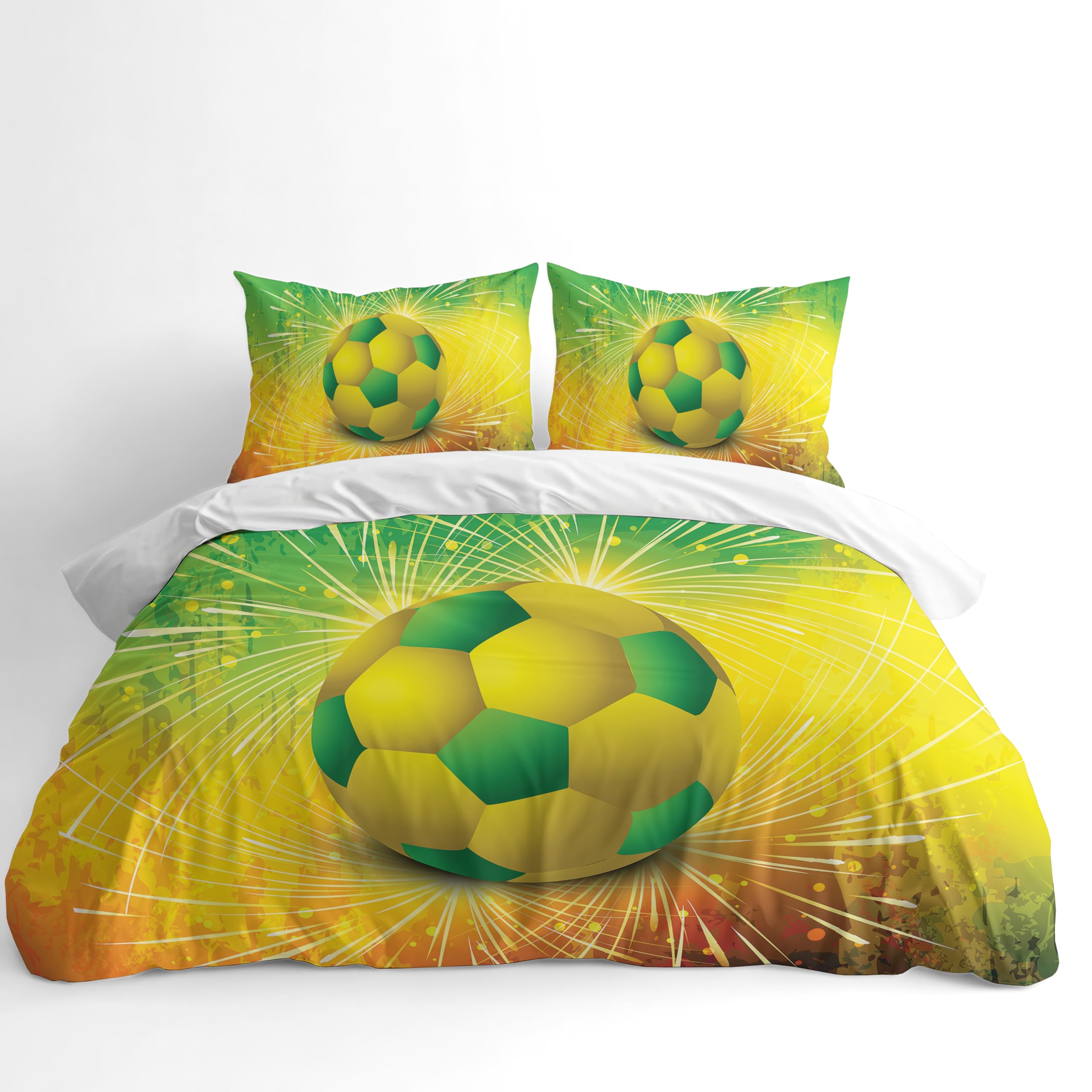 Adam Home 3D Digital Printed Football Duvet Cover Set With Pillowcases Home Bedroom Décor Microfiber King Bedding Set Made in UK |Green Yellow Football