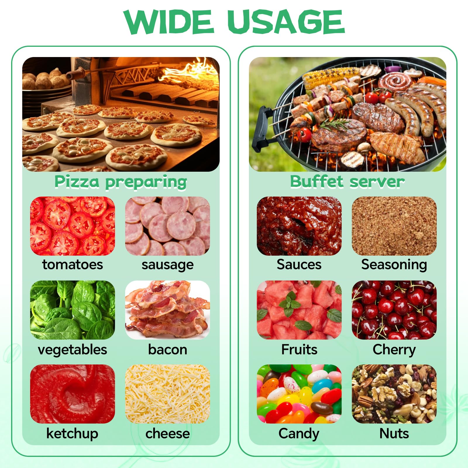 JAOGAUS Contenedor de Ingredientes, 6×2L Recipientes de Acero Inoxidable con Tapas & Cucharas, Bandeja de 6 Compartimentos Estación de Toppings para Pizza, Accesorio de Pizza para Cocina & Hostelería