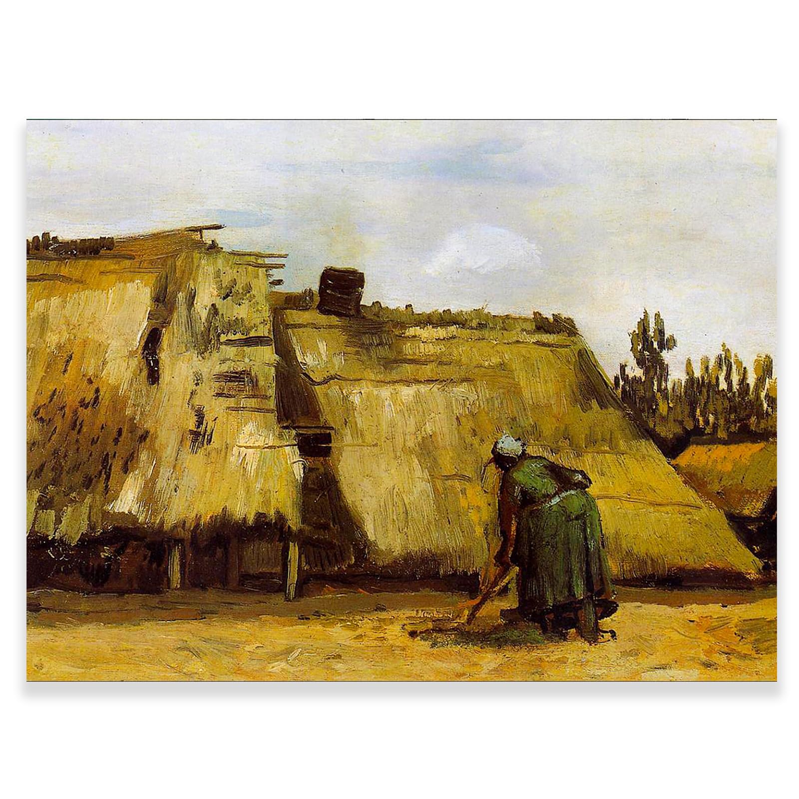 Vincent Van Gogh Wall Art Canvas - Cottage With Decrepit Barn And Stooping Woman, 1885 Canvas Poster - Retro Village Print - Impressionist Famous Oil Paintings Reproduction For Bedroom,Home Unframed (18x24in/45x60cm)