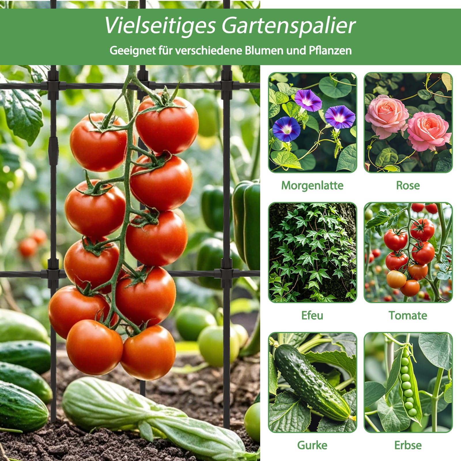 RELAX4LIFE Rankgitter Metall, 146 x 186 cm, Rankhilfe Garten, Gartenspalier für Kletterpflanzen, U-förmiges Spalier zum Stecken, Rosengitter rostfrei für Rosen, Efeu, Tomaten, Gartenzaun deko, Schwarz
