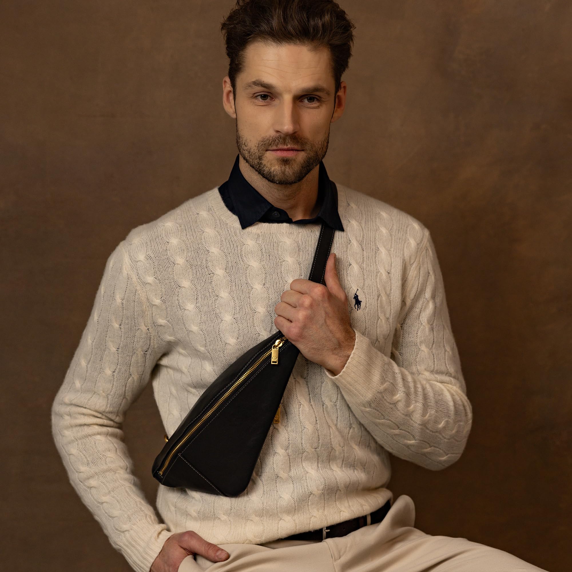 Time Resistance Bolso Bandolera de Cuero - Bolso de Cuero de Plena flor - Bolso de Pecho para Hombres y Mujeres