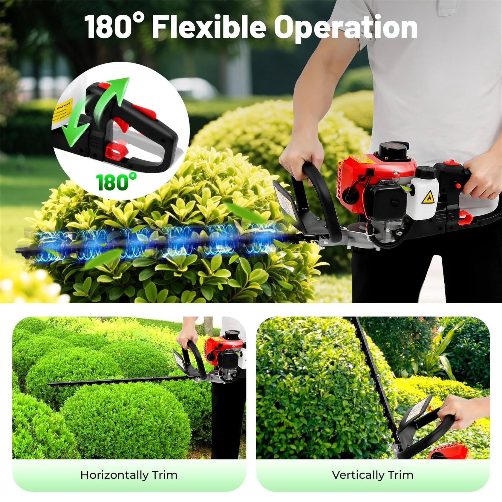 Taille-Haie Thermique Professionnel, 23,66 Cm³, Coupe-Herbe Allongé, Cisaille De Jardin, Taille-Arbustes, Taille-Haie, Lames De 60 Cm (24 Pouces), 1600 W, 2600 Tr/Min.