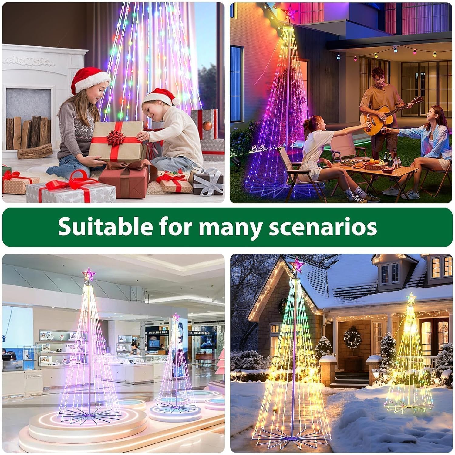 Outdoor LED Christmas Tree 7FT RGB Smart Cone Tree, 295 LED App & Remote Controlled Christmas Lights - DIY Light Show, Music Sync, Timer, IP44 Waterproof Yard Lawn Patio Holiday Decorations