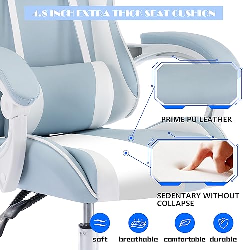 Miniatura 3 de ALEAVIC Silla de juegos para adultos, silla ergonómica de respaldo alto para juegos de computadora con reposacabezas y soporte lumbar, color azul