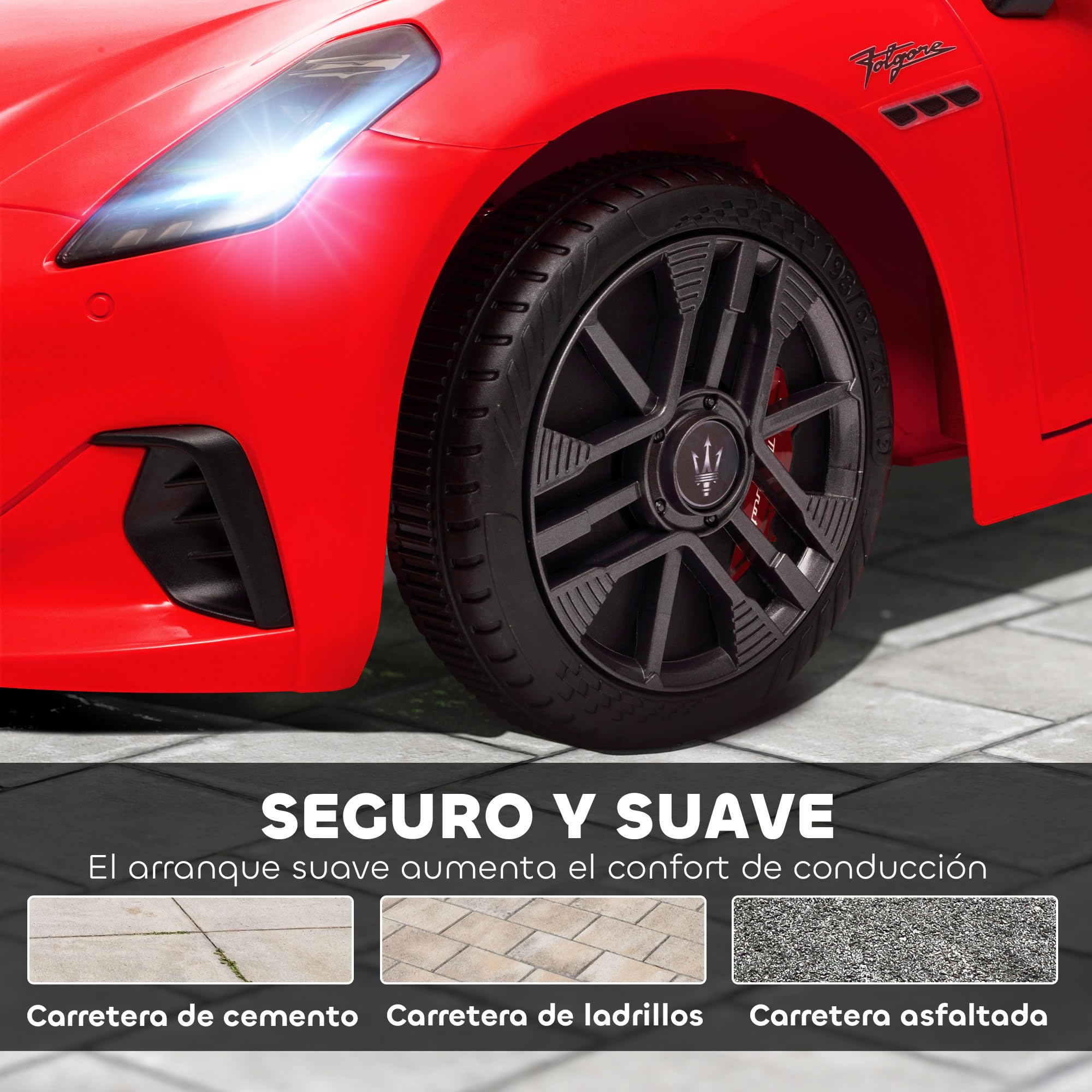 AIYAPLAY Coche Eléctrico para Niños Maserati Gran Turismo Folgore 12V 2 Motores Mando a Distancia 2,4G Rojo