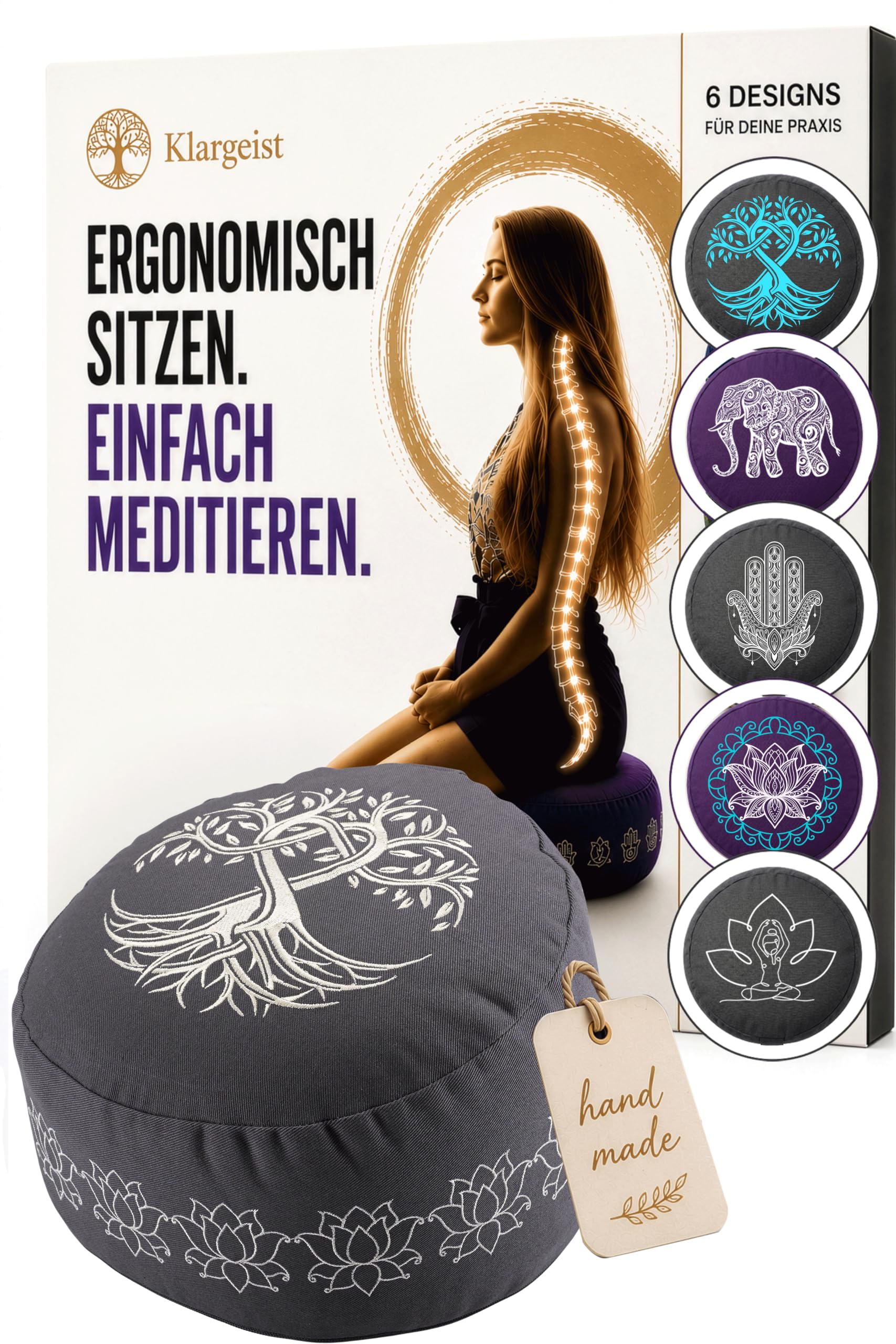KlarGeist Kissen Yoga - Meditationskissen | Yoga Kissen | BdL-An