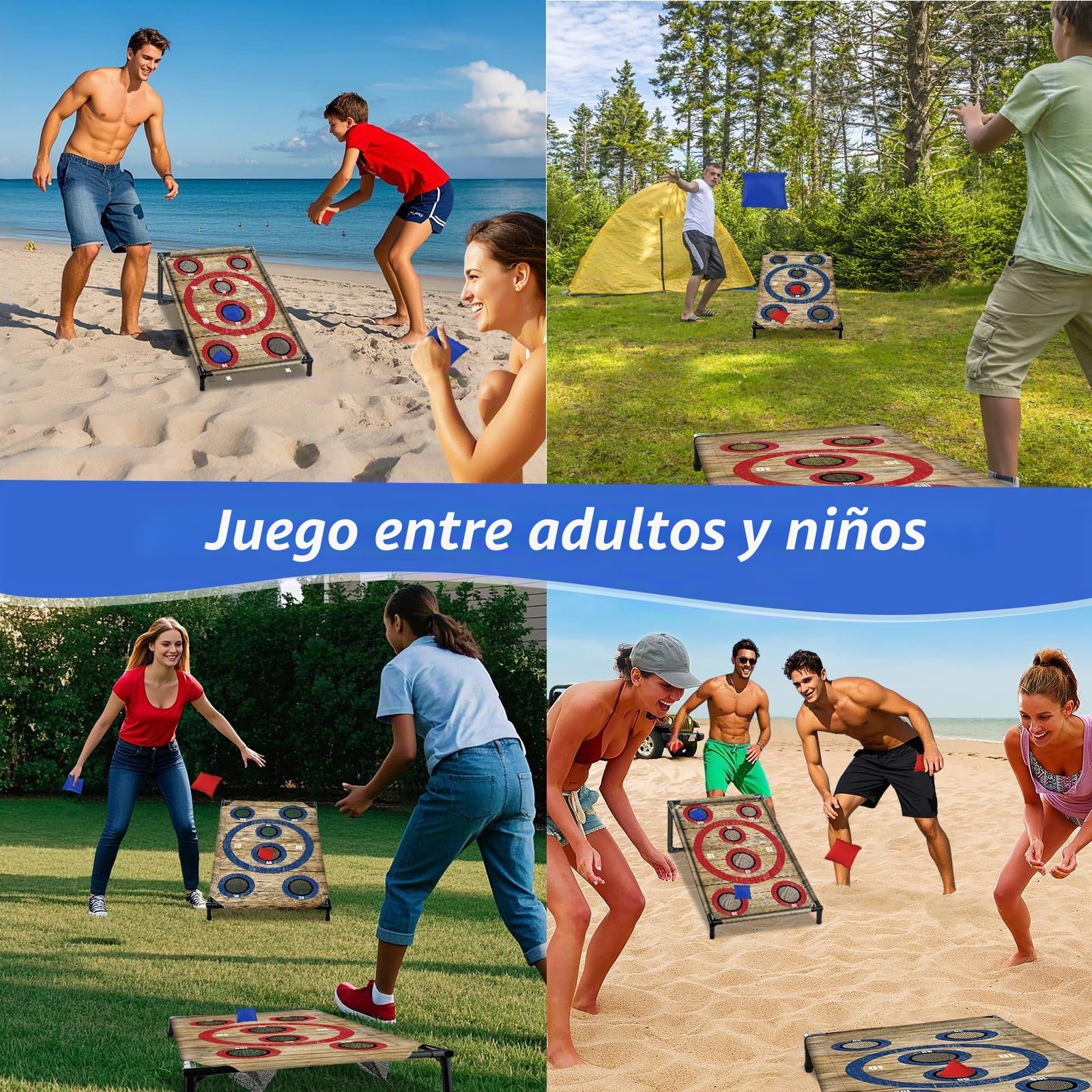 NZQXJXZ Juego de Cornhole para Familia y Adulto, 3x2 Ft Portátil Cornhole Juego de Lanzamiento con 8 Bolsas de Frijoles y Bolsa de Transporte, Ideal para al Aire Libre, Interior, Patio Trasero, Césped